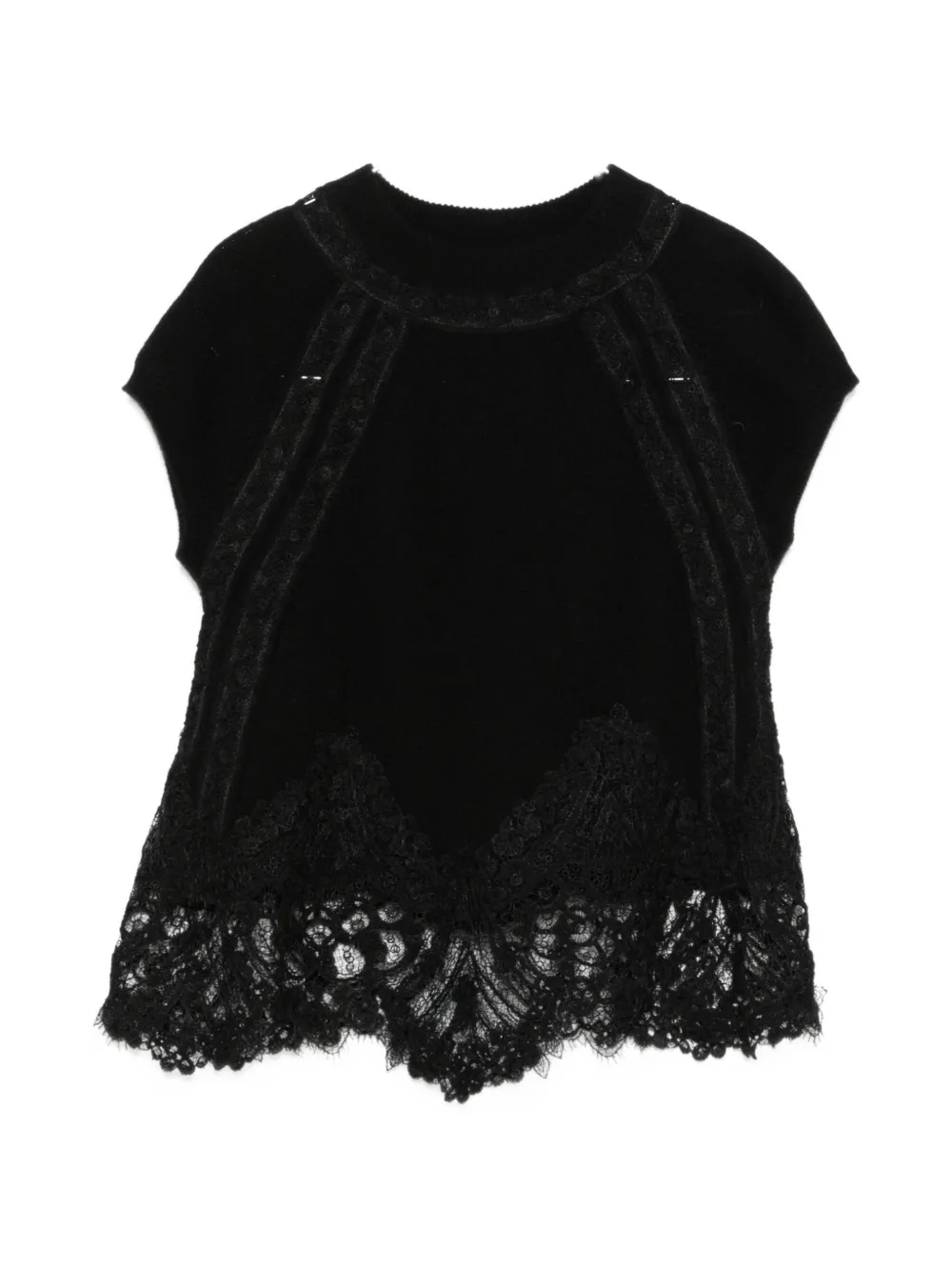 Ermanno Scervino lace-trim cap-sleeve top - Black