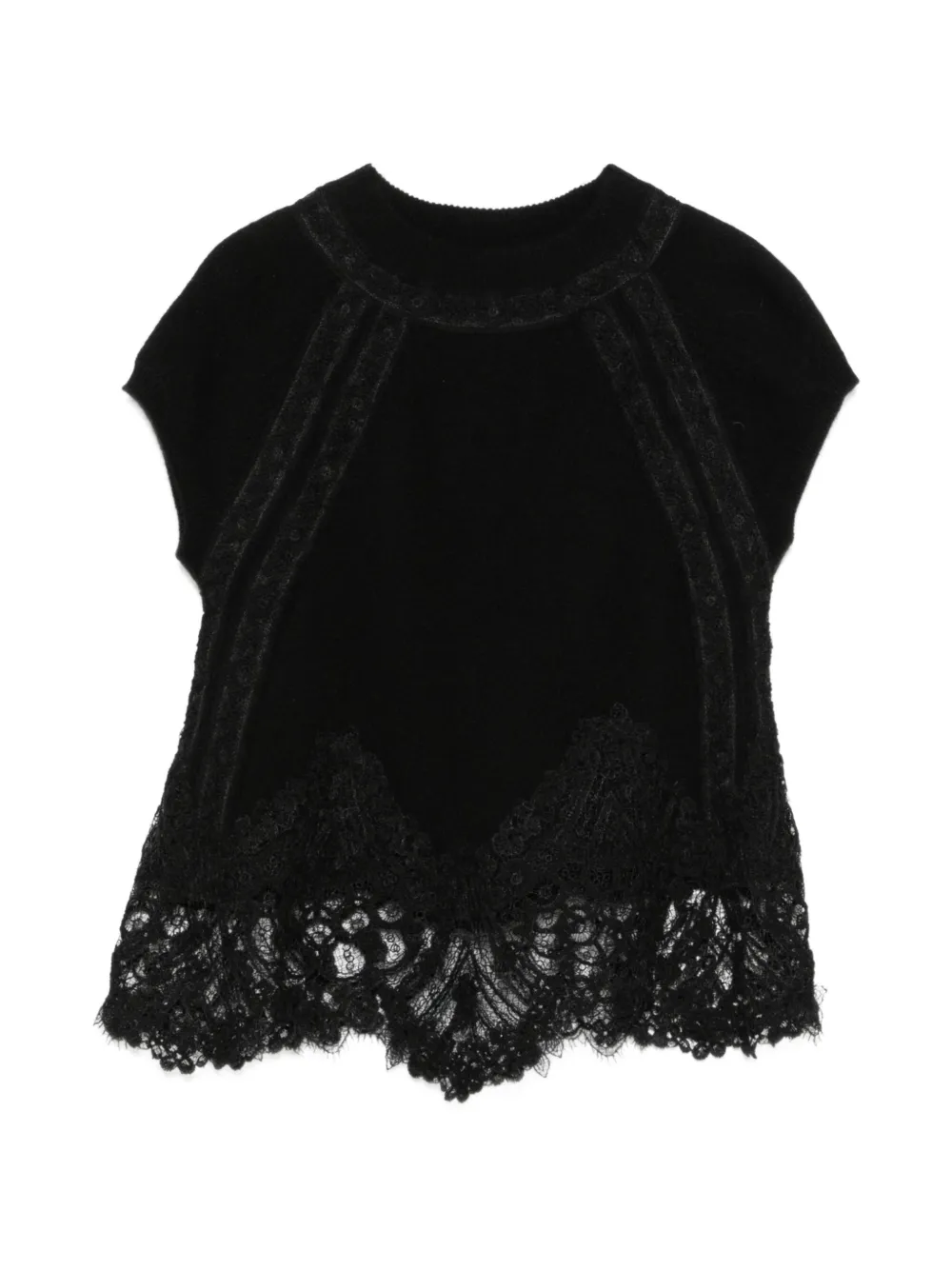 Ermanno Scervino lace-trim cap-sleeve top - Schwarz