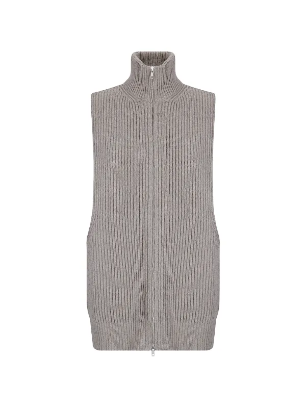 MM6 Maison Margiela Ribbed-knit Zip-up Gilet in Grey