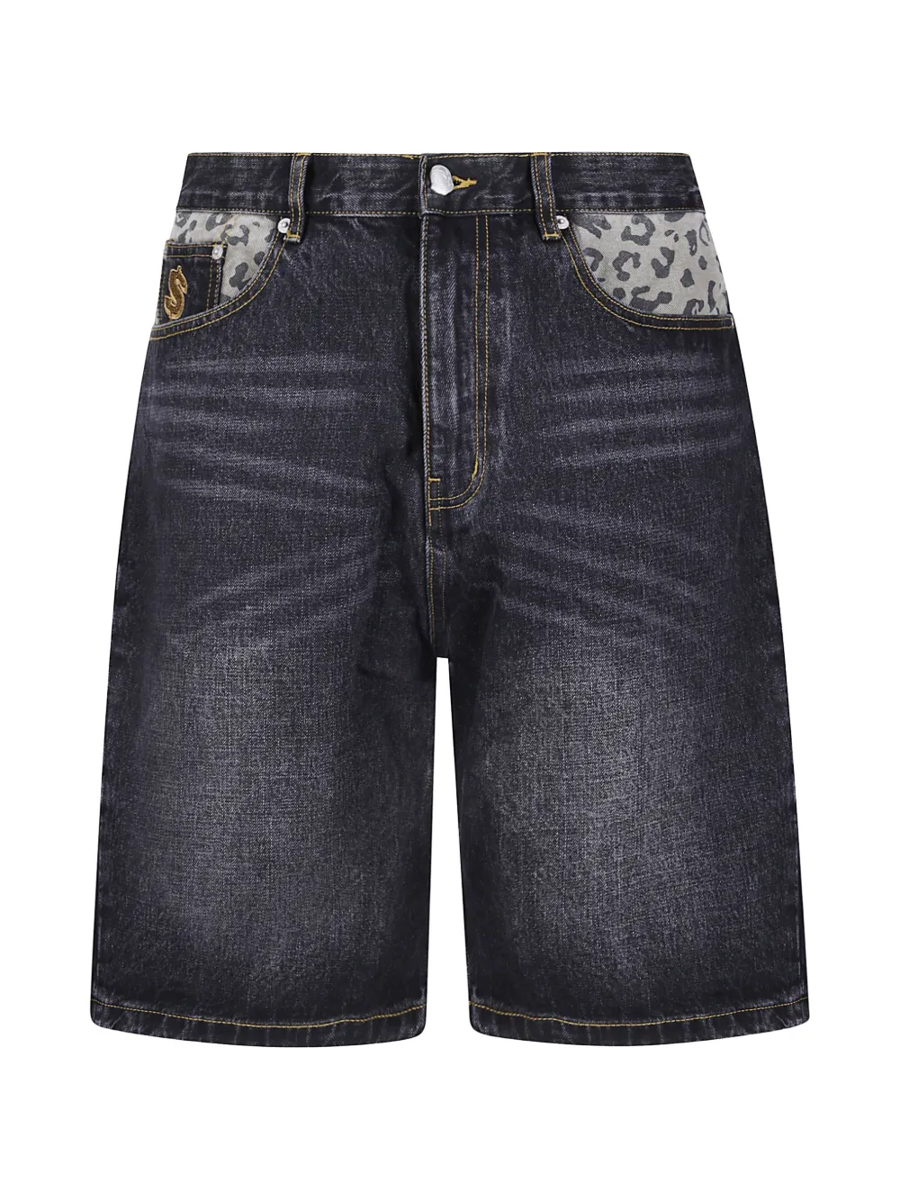 Billionaire Boys Club leopard-print Astro denim shorts - Schwarz