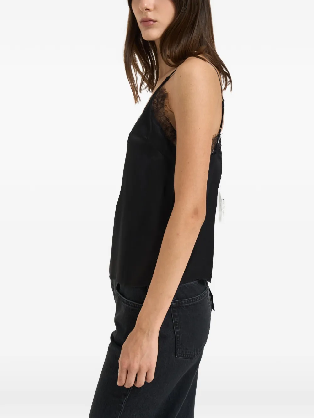 ANINE BING lace-trim camisole top Zwart