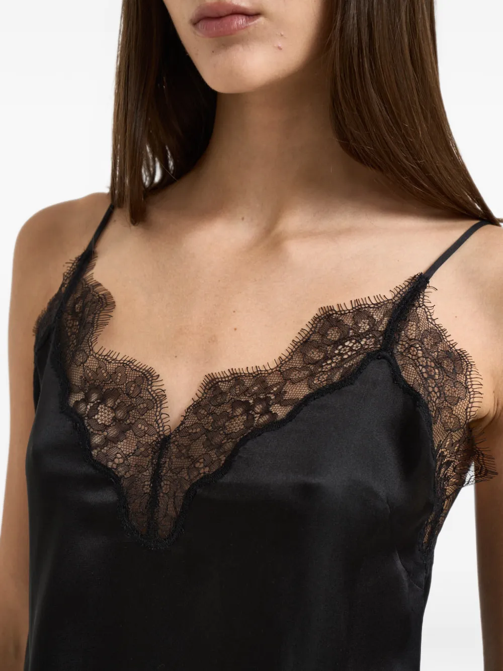 ANINE BING lace-trim camisole top Zwart