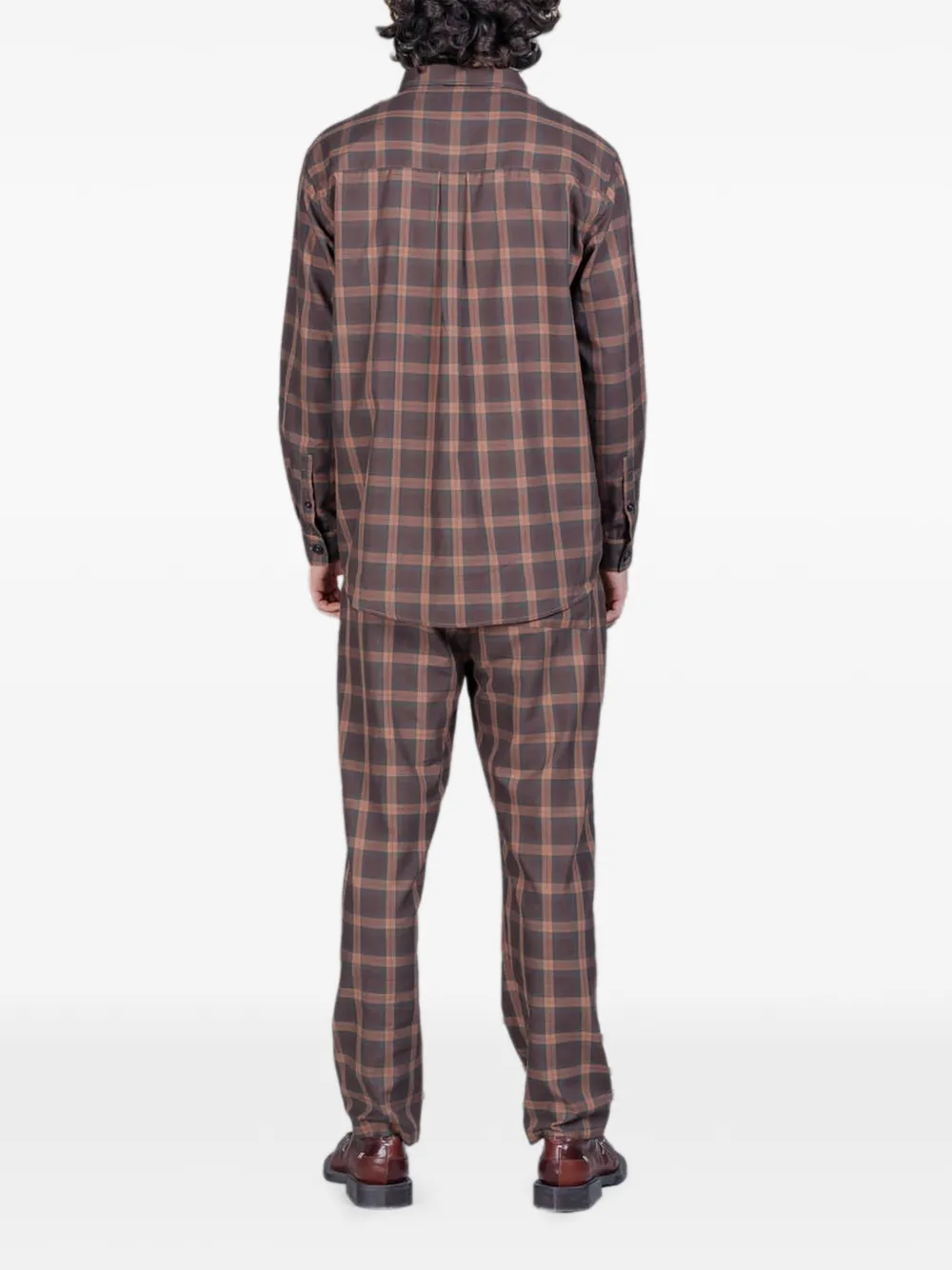 Henrik Vibskov Razor geruite broek met geborduurd patroon Bruin
