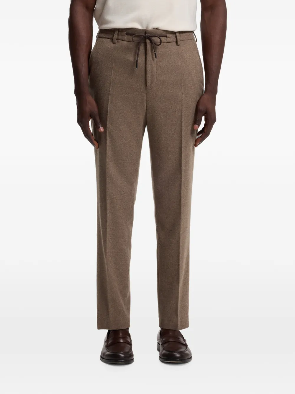 BOSS Broek met trekkoordtaille en toelopende pijpen Bruin