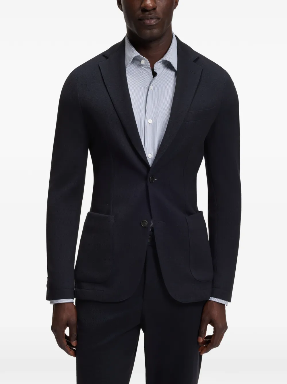BOSS Slim-fit blazer van stretch jersey met micro-patroon Blauw