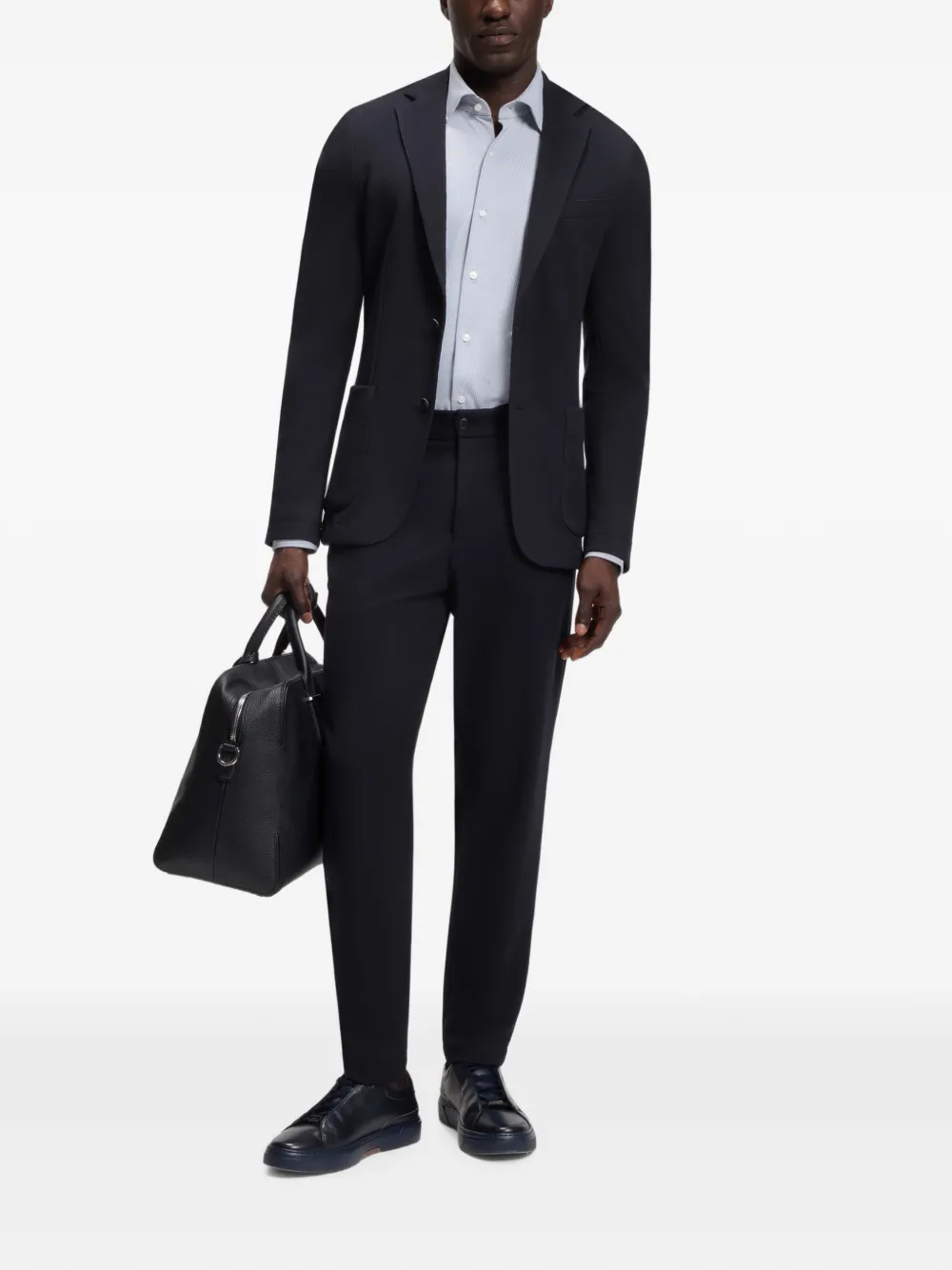 BOSS Slim-fit blazer van stretch jersey met micro-patroon Blauw