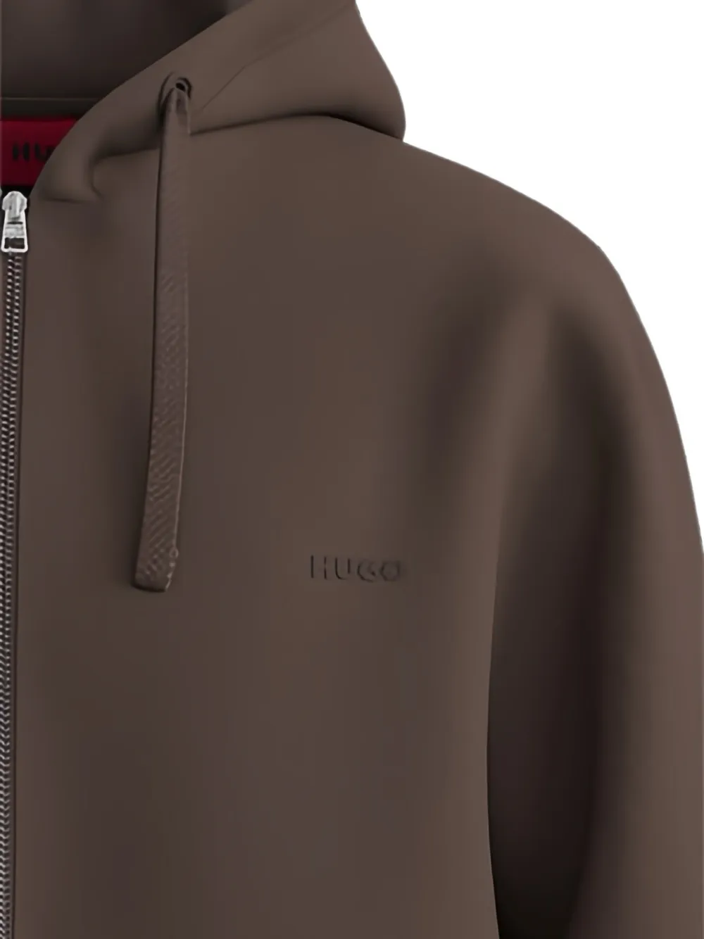 HUGO katoenen badstof hoodie met rits en logo-print Bruin