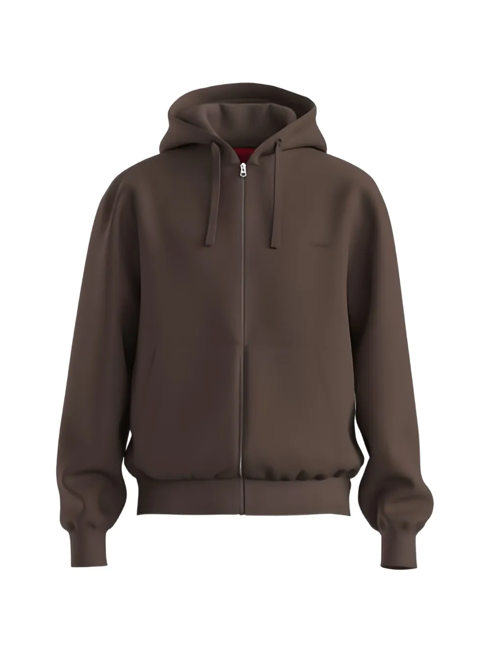 Hugo Boss Cotton Terry Zip-up Hoodie Eith Logo Print In 브라운