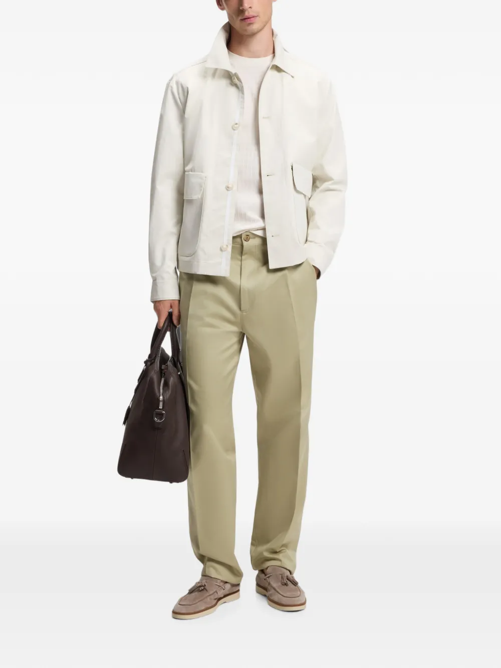 BOSS T-shirt met geometrisch jacquard van katoen Beige