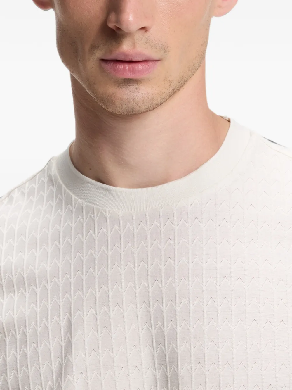 BOSS T-shirt met geometrisch jacquard van katoen Beige