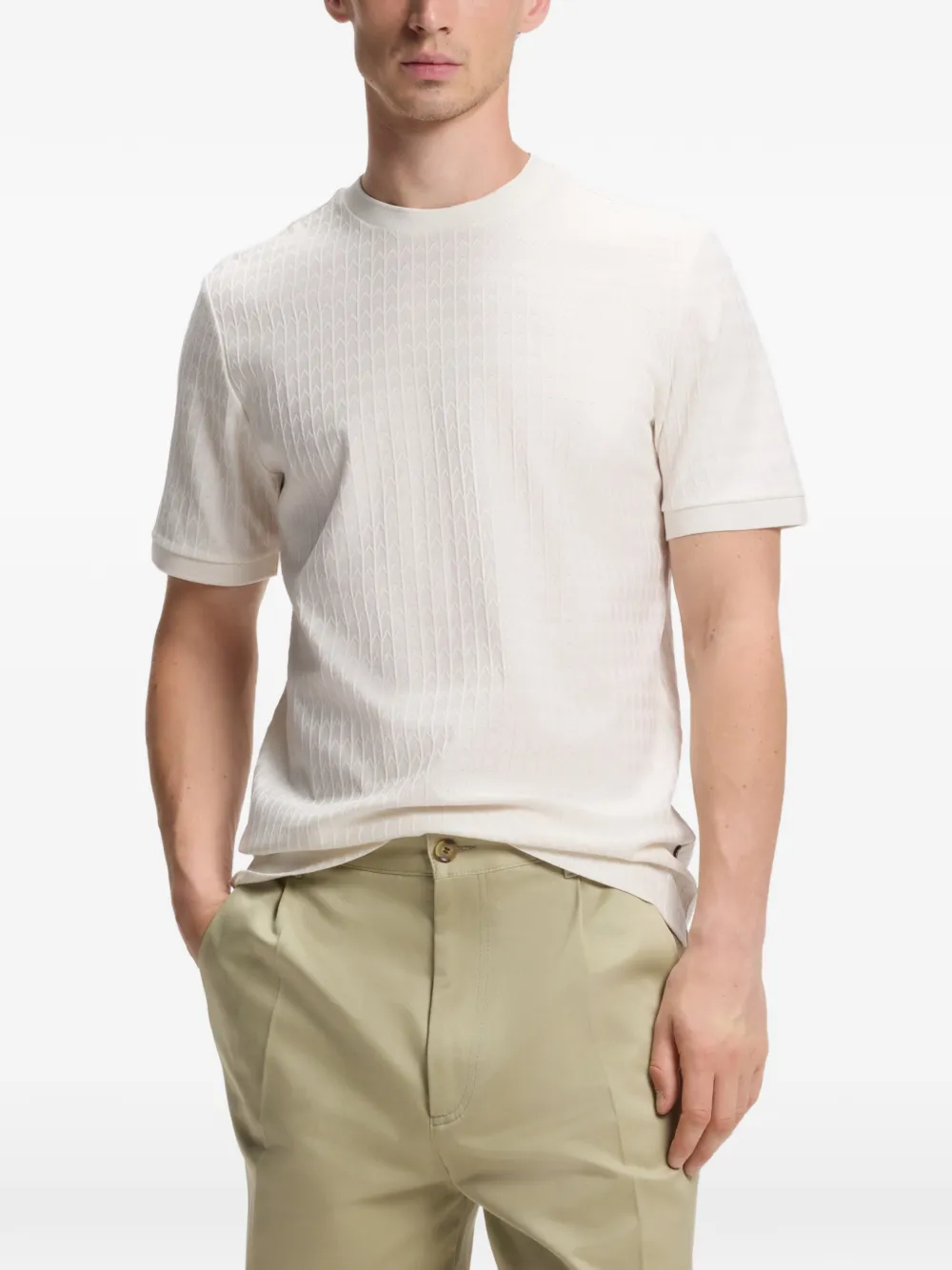BOSS T-shirt met geometrisch jacquard van katoen Beige