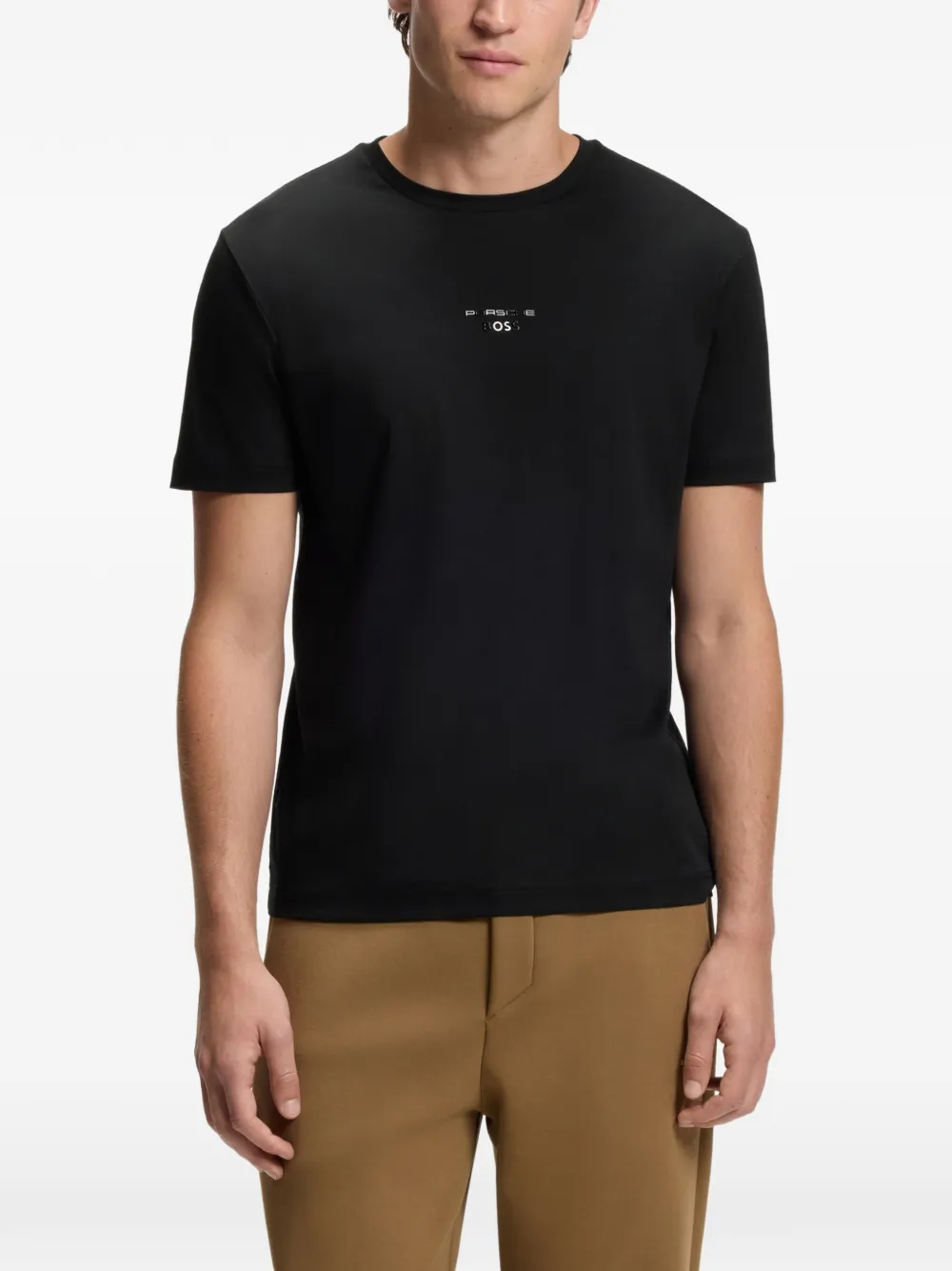 BOSS x Porsche gemerceriseerd katoenen T-shirt met glanzend logo Zwart