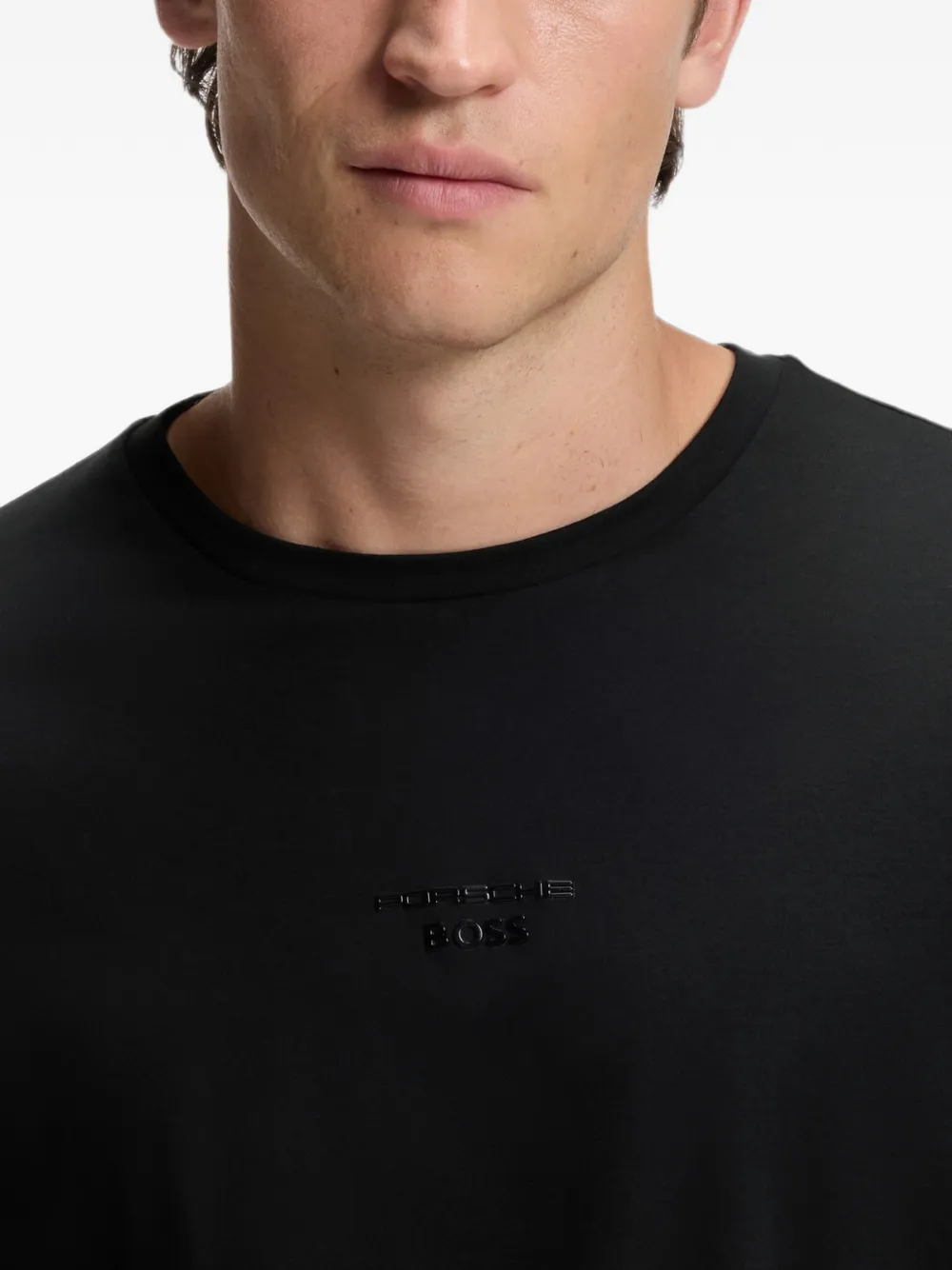 BOSS x Porsche gemerceriseerd katoenen T-shirt met glanzend logo Zwart