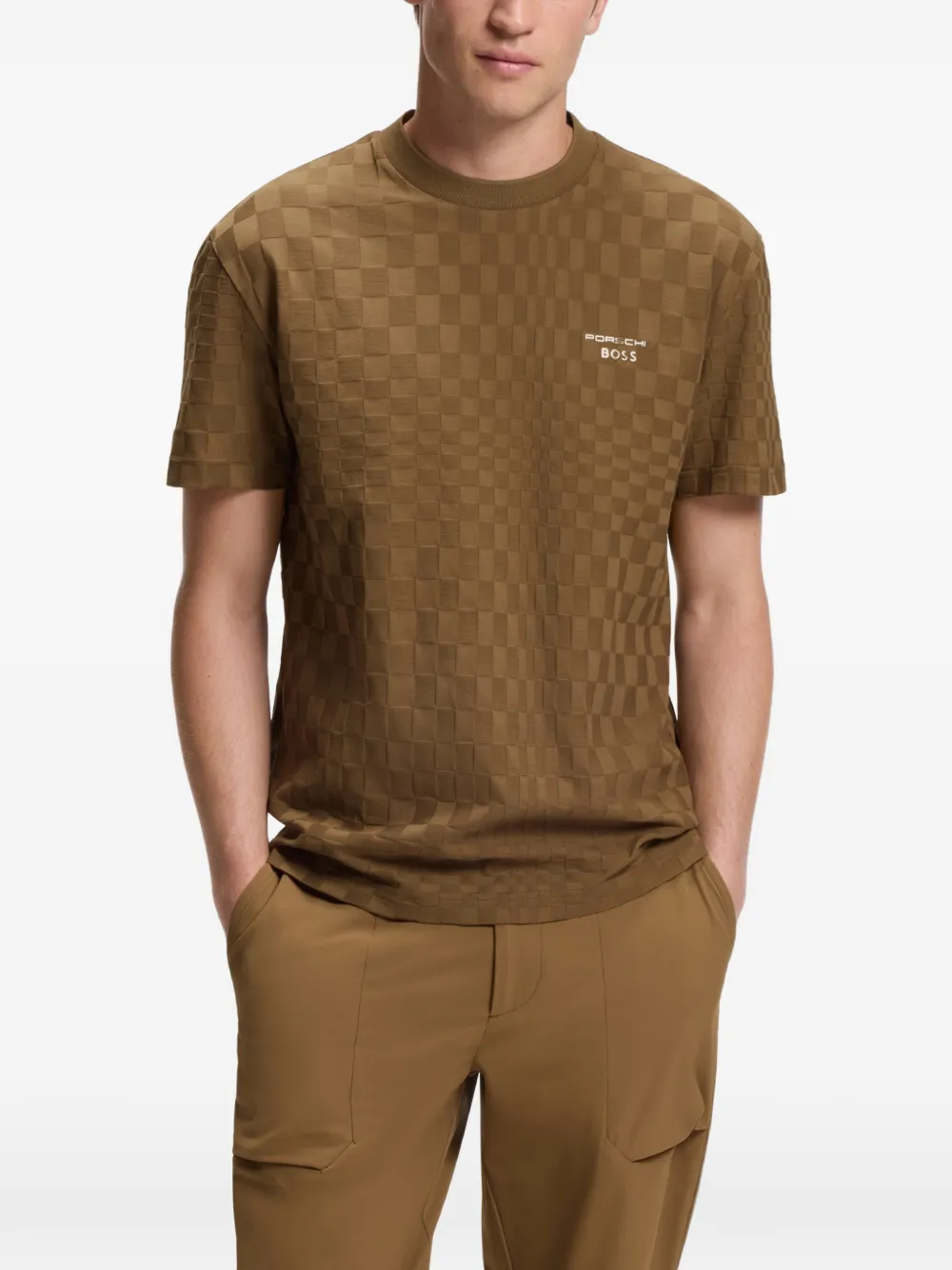 BOSS x Porsche katoenen T-shirt met Pasha-patroon Bruin