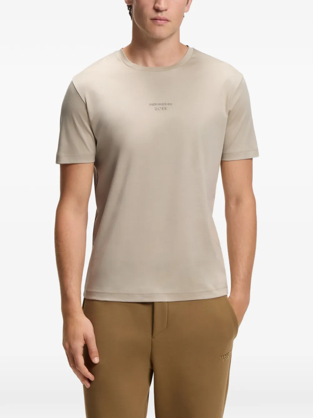BOSS x Porsche mercerized-cotton T-shirt with glossy logo Beige