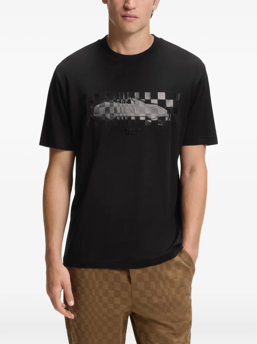 BOSS x Porsche T-shirt met glanzend kunstwerk Zwart