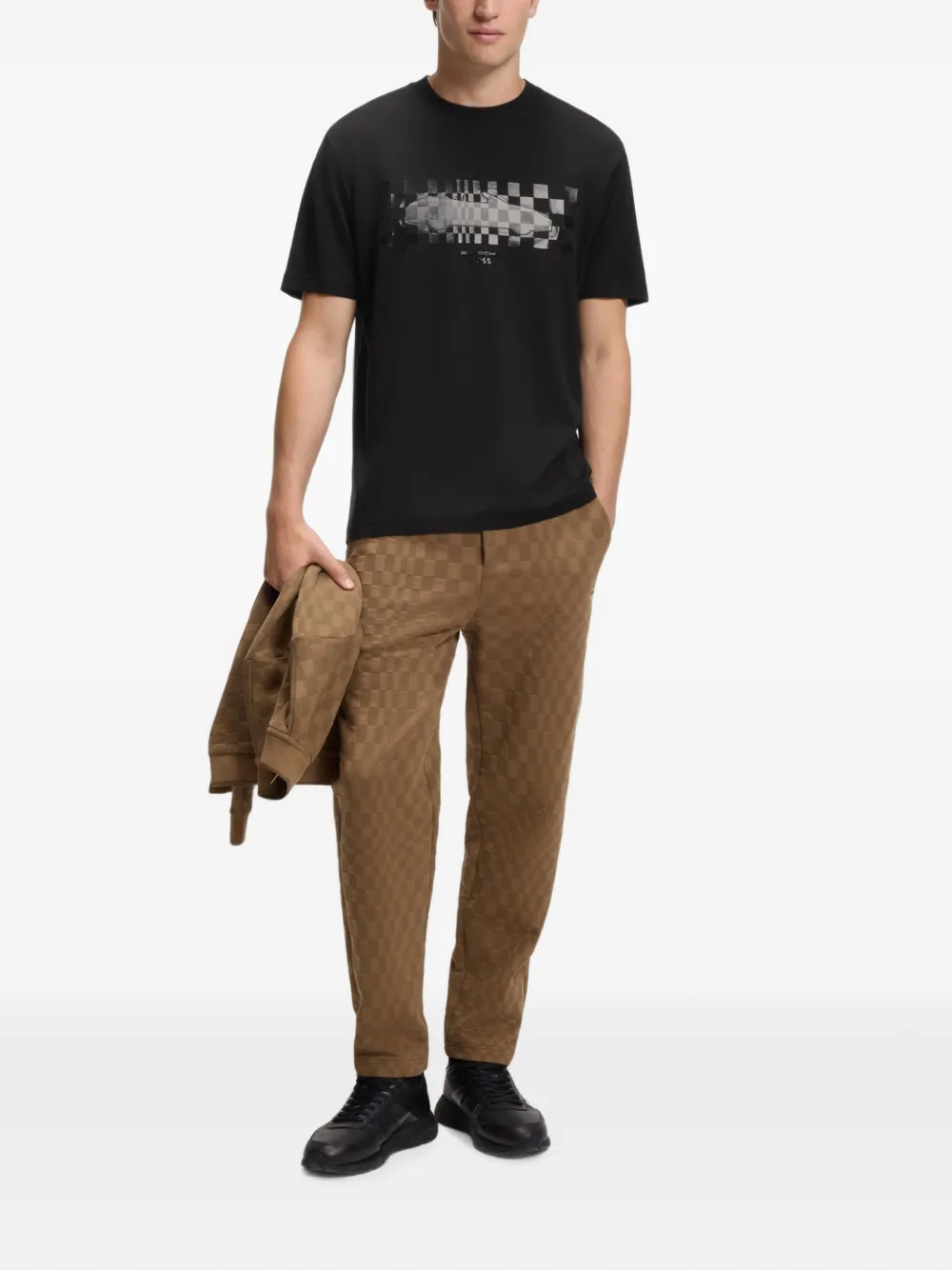 BOSS x Porsche T-shirt met glanzend kunstwerk Zwart