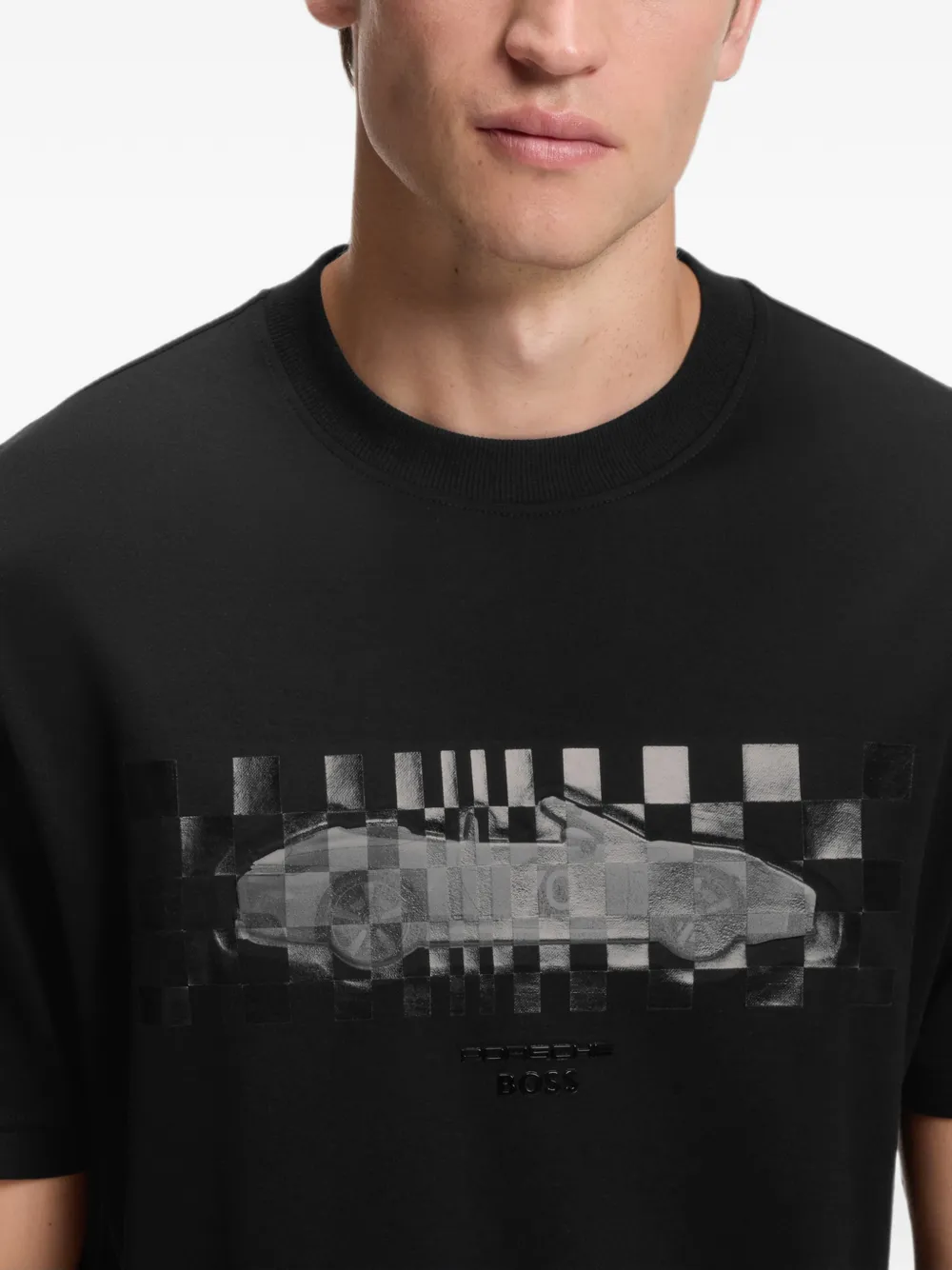 BOSS x Porsche T-shirt met glanzend kunstwerk Zwart