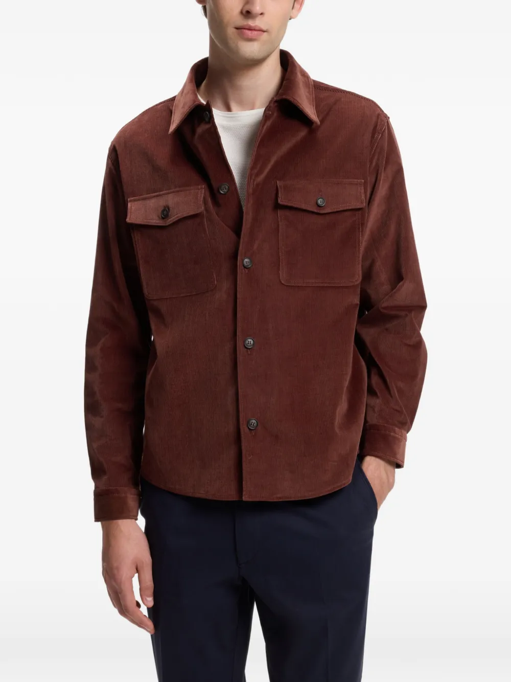 BOSS Ruimvallende blazer van stretch-katoen met micro-patroon Bruin