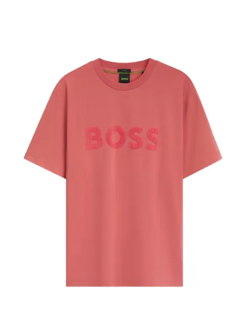 BOSS 스트레치 코튼 토널 플록 로고 티셔츠