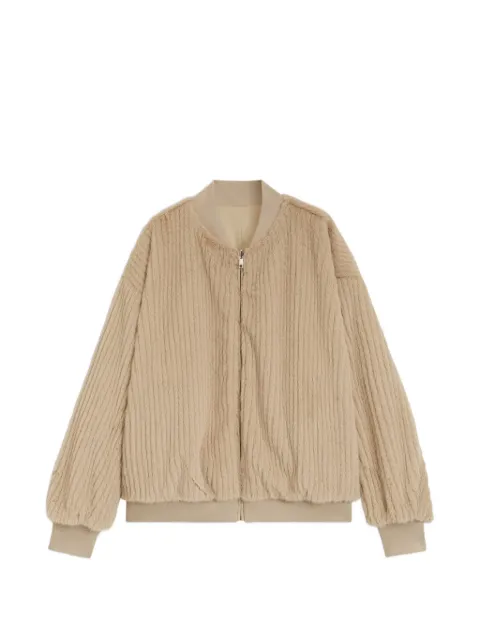 BOSS reversible relaxed-fit bomber in satin and faux fur