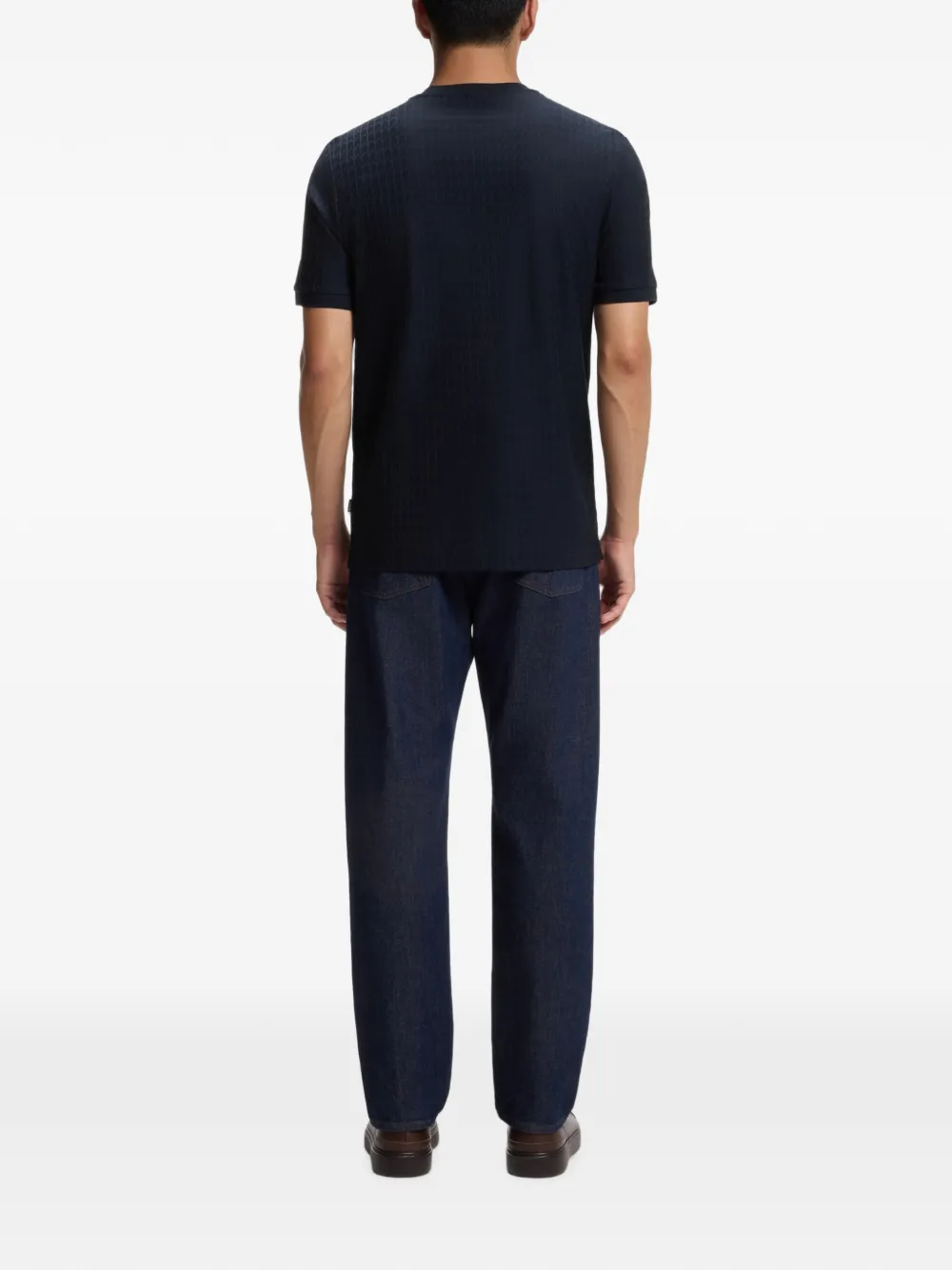BOSS T-shirt met geometrisch jacquard van katoen Blauw