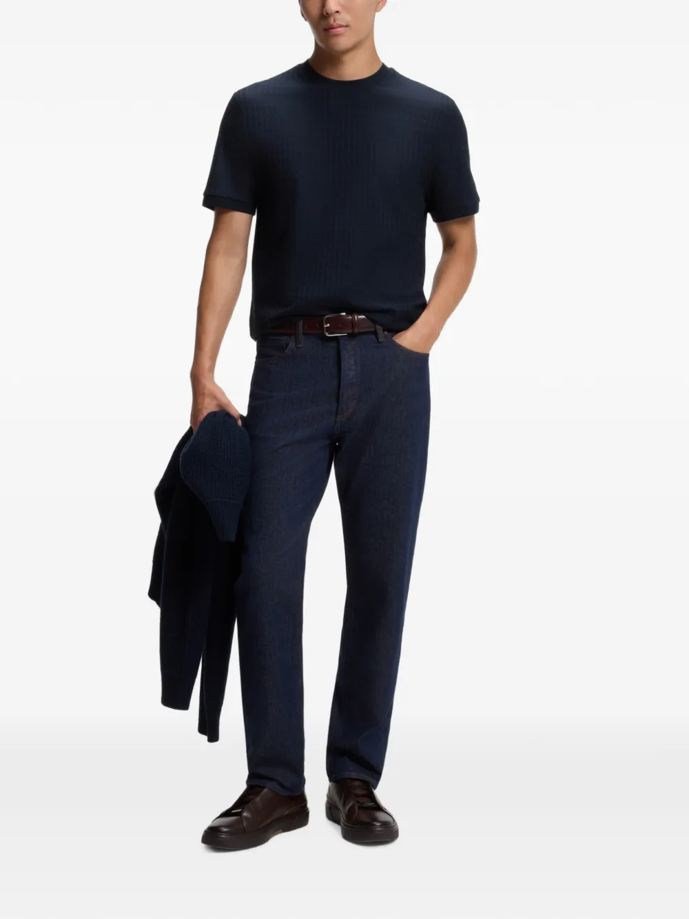BOSS T-shirt met geometrisch jacquard van katoen Blauw