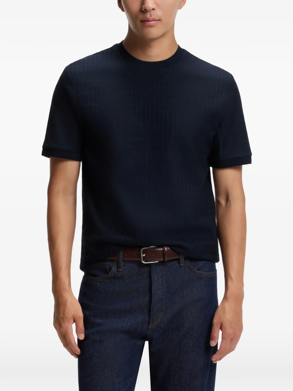 BOSS T-shirt met geometrisch jacquard van katoen Blauw