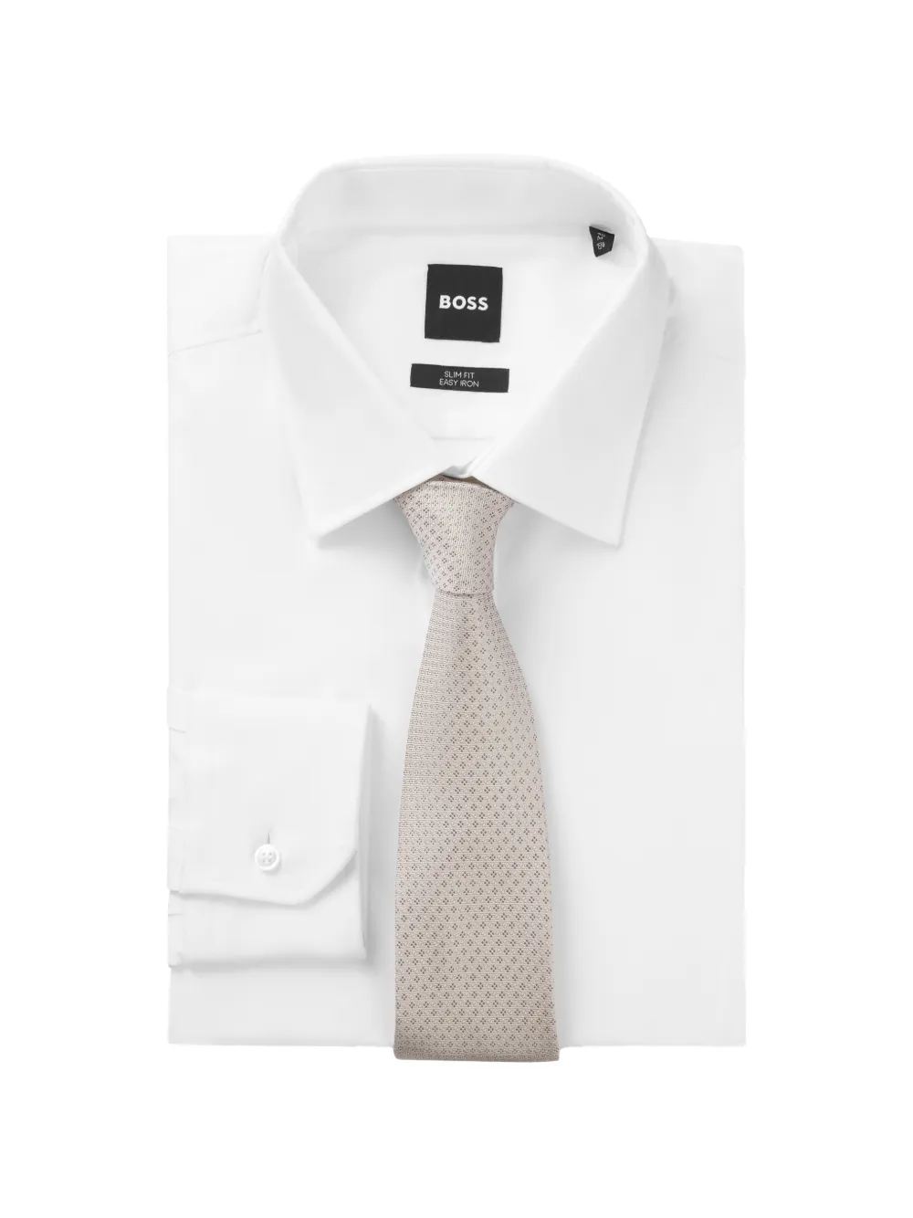 BOSS Zijden stropdas met geometrisch patroon Beige