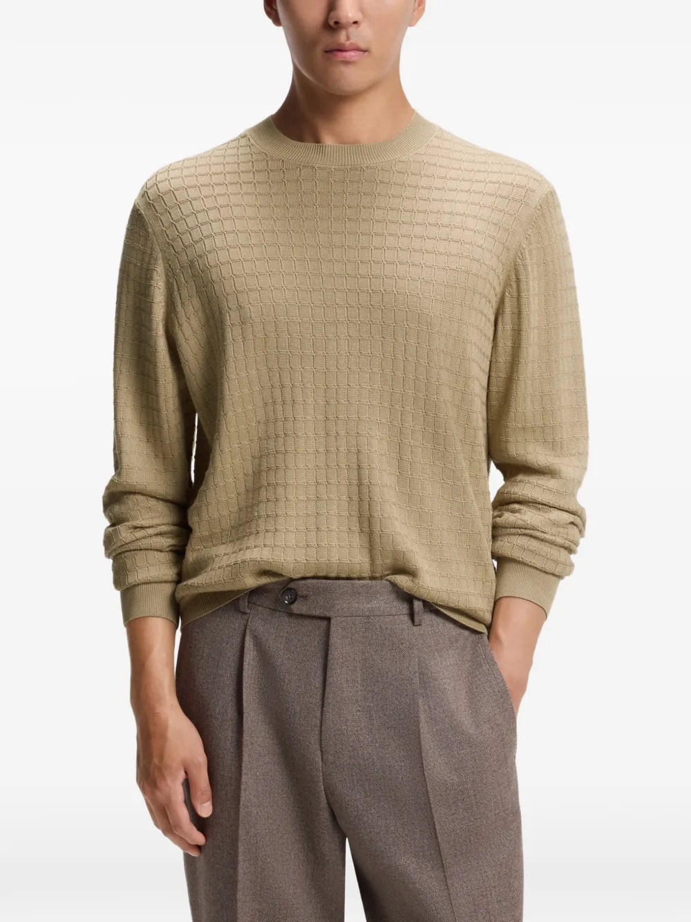 BOSS Zijden trui met wafelpatroon Beige