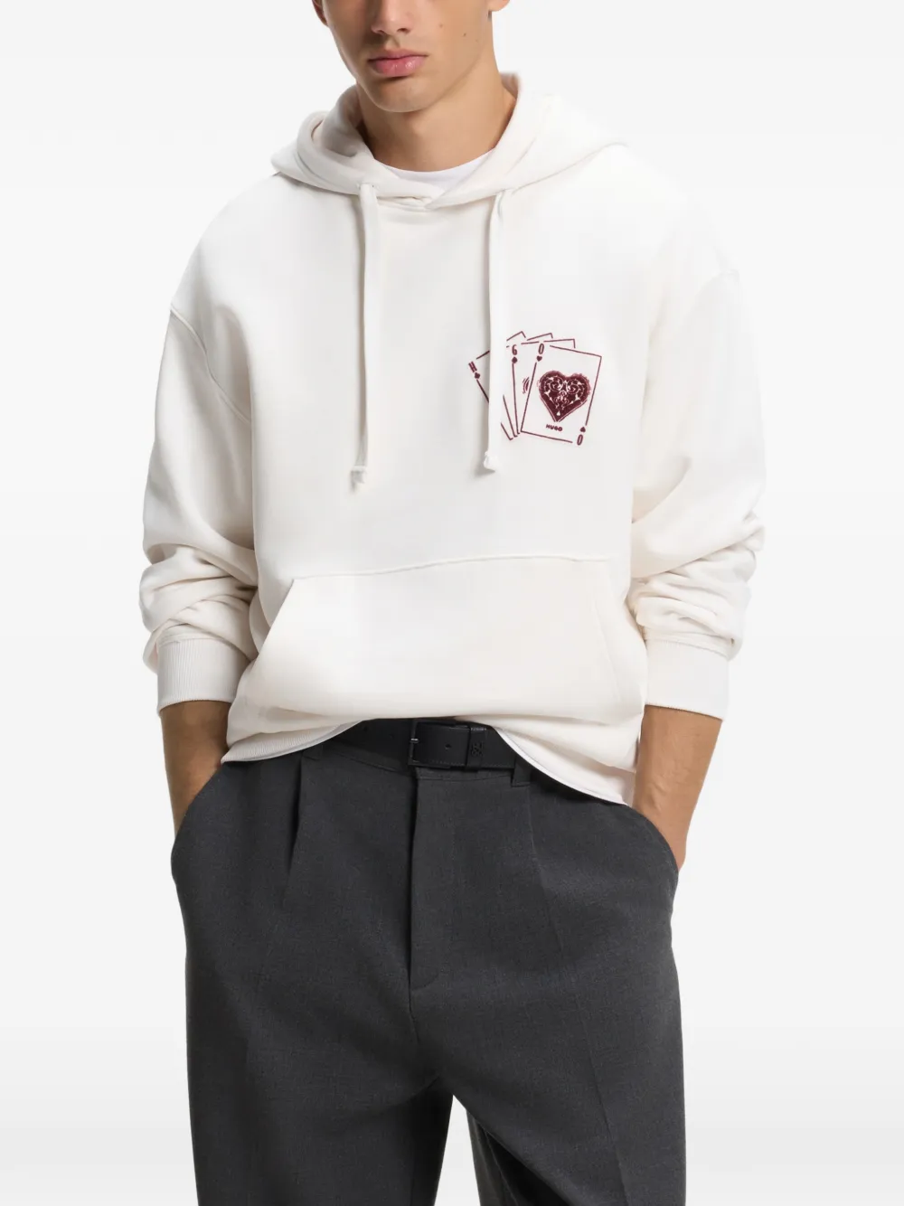 HUGO graphic-print cotton hoodie in a relaxed fit Beige