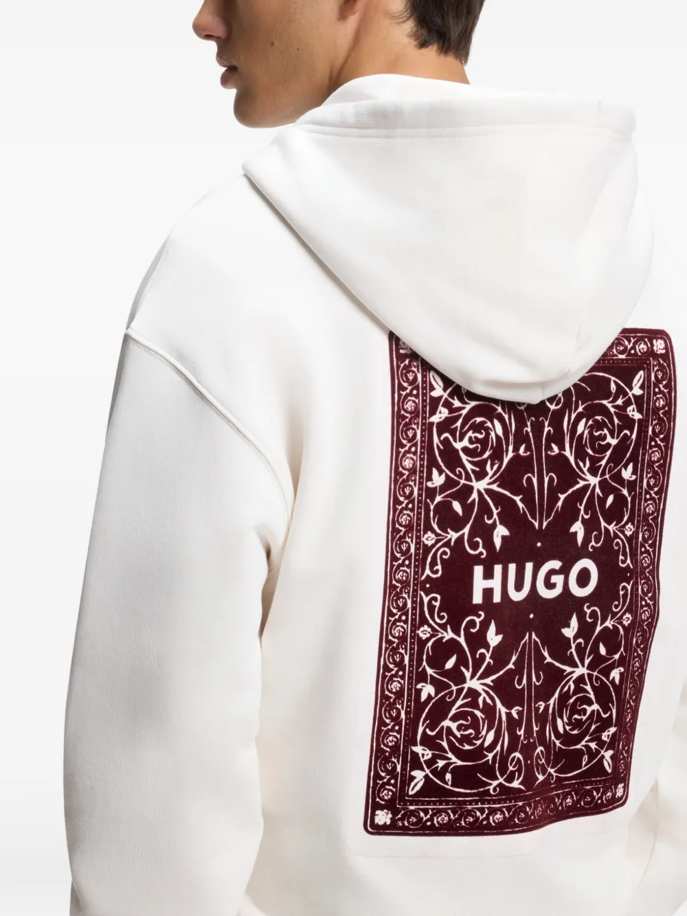 HUGO graphic-print cotton hoodie in a relaxed fit Beige