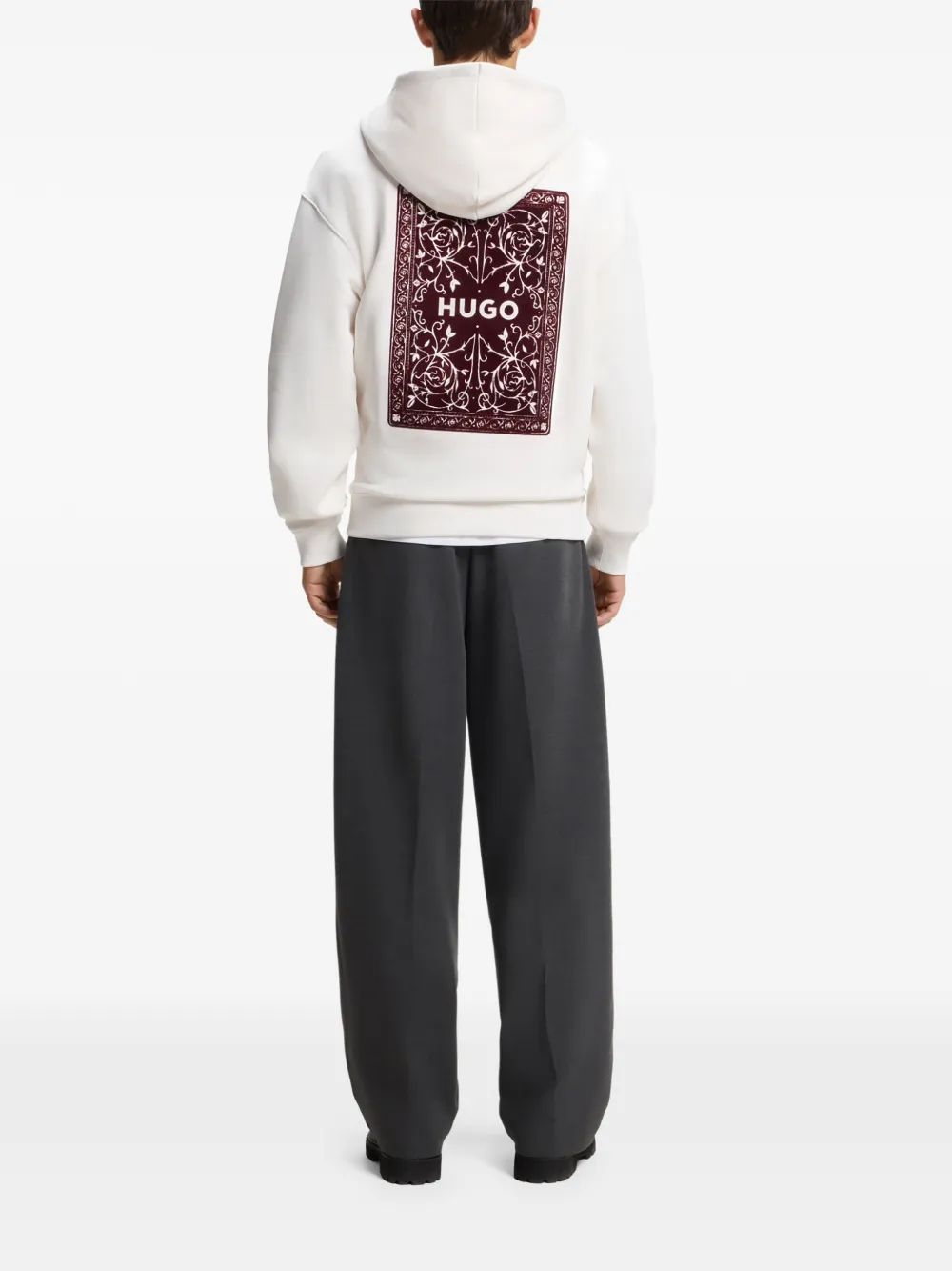 HUGO graphic-print cotton hoodie in a relaxed fit Beige