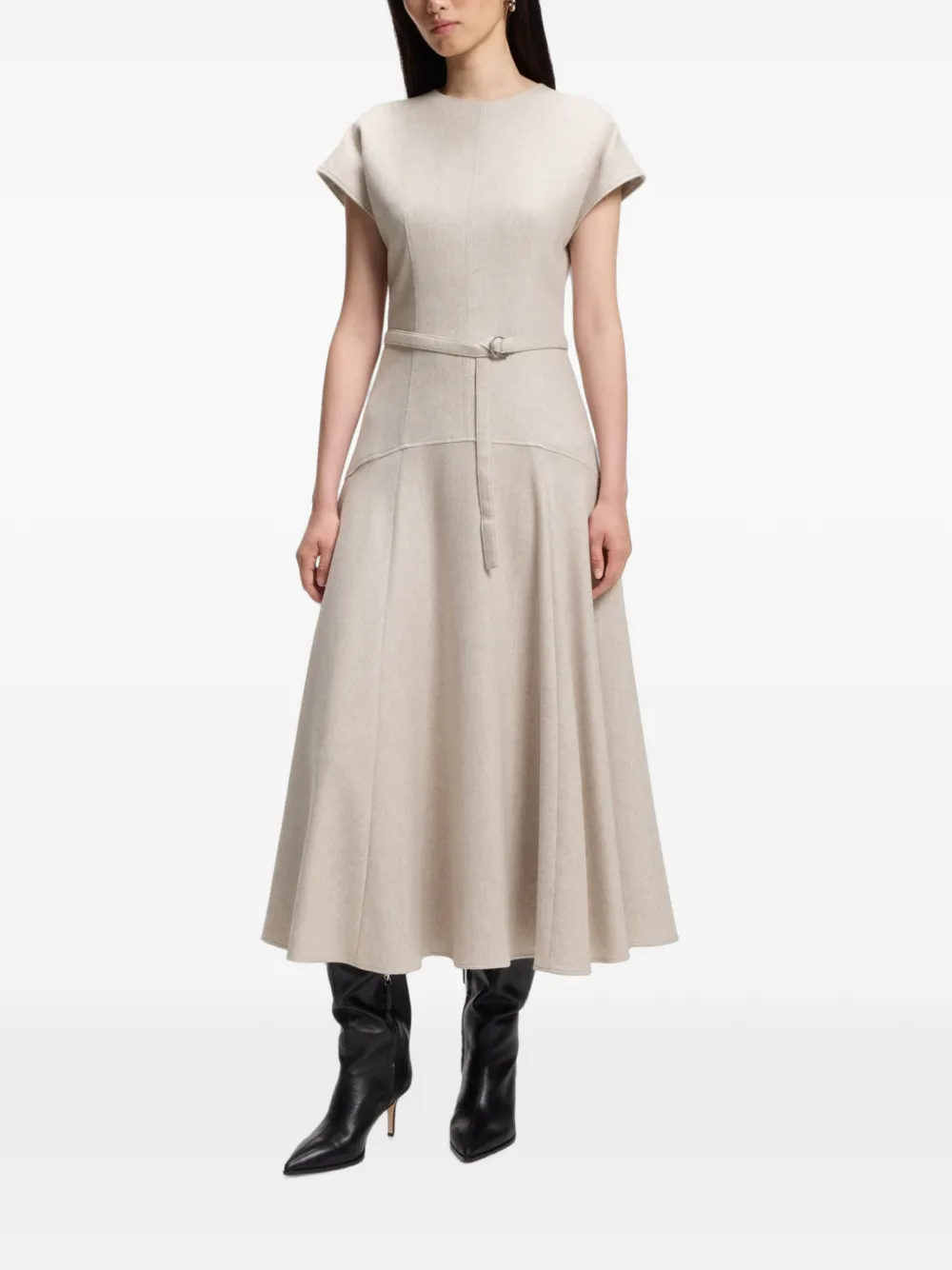 BOSS Flanellen maxi-jurk met ceintuur Beige