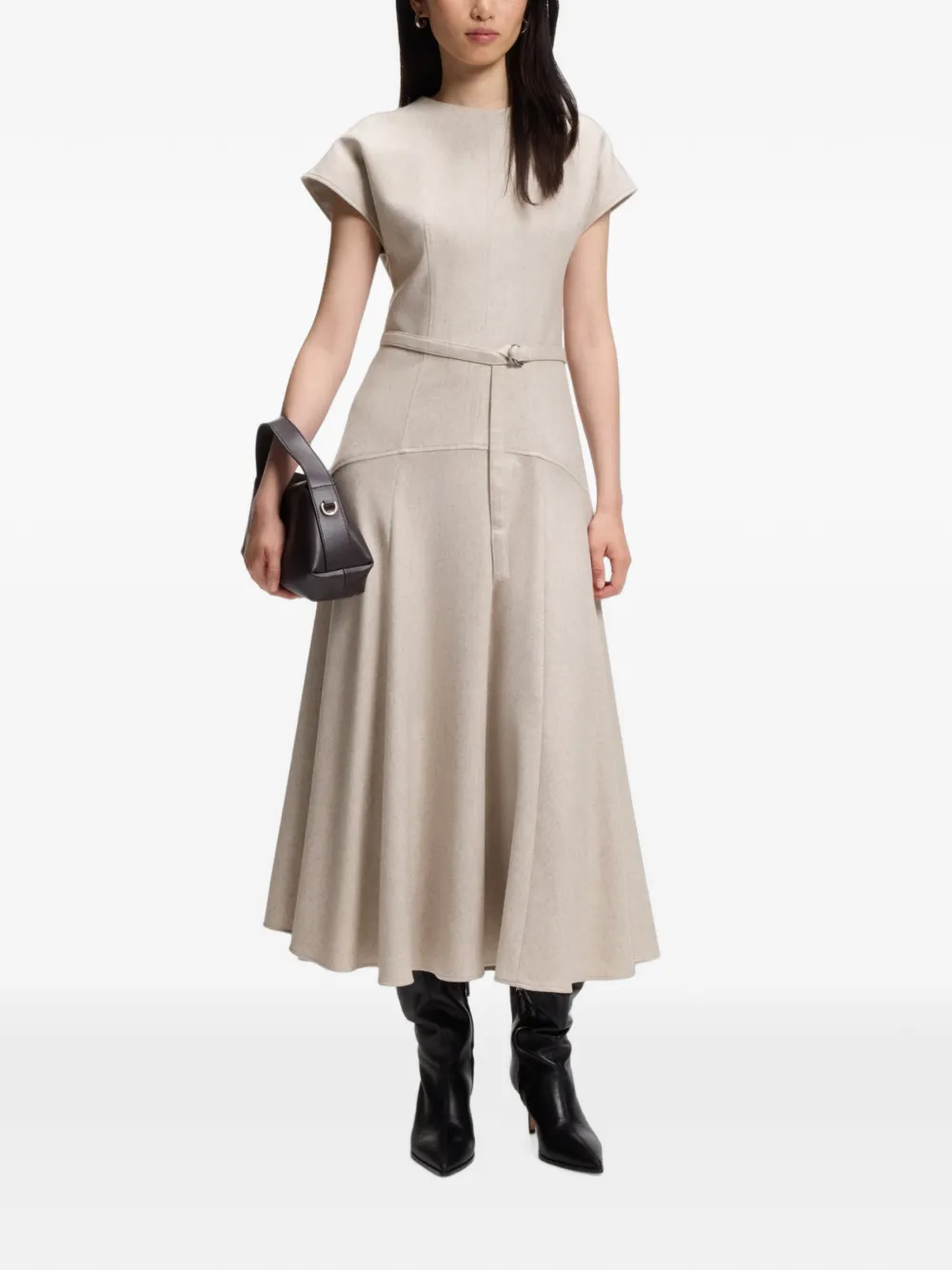BOSS Flanellen maxi-jurk met ceintuur Beige