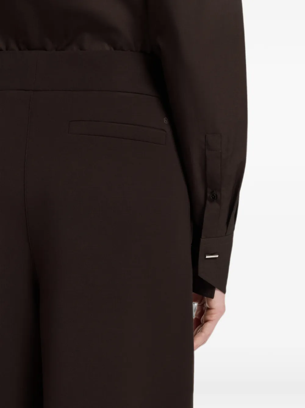 BOSS Ruimvallende broek met wijde pijpen en dubbel B-logo Bruin