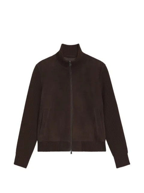 BOSS suede-panelled ribbed-knit jacket
