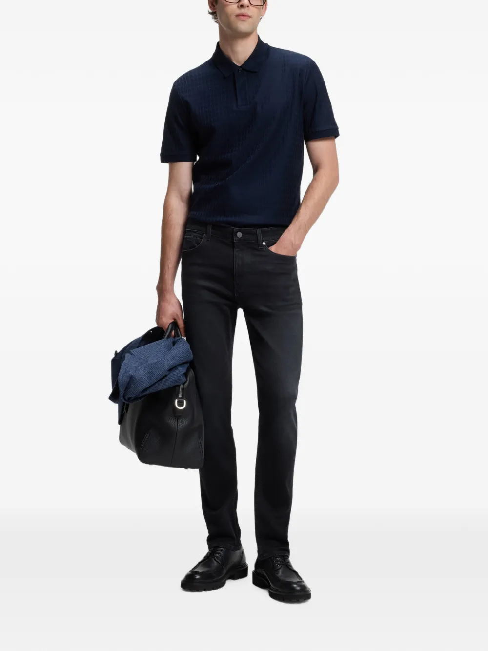 BOSS Delaware slim-fit jeans van gebreid indigo stretch denim Blauw