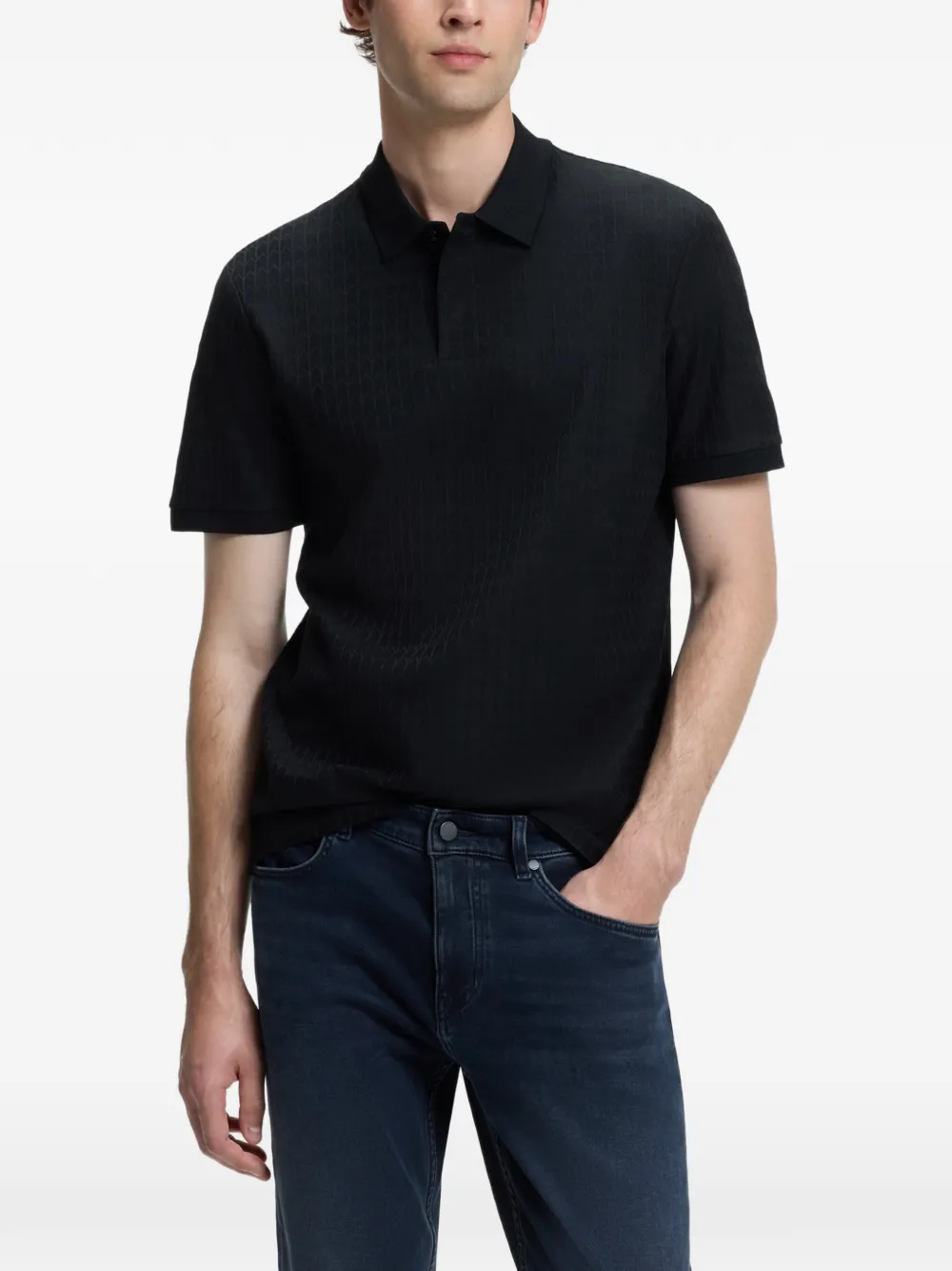 BOSS Poloshirt met geometrisch jacquard Zwart