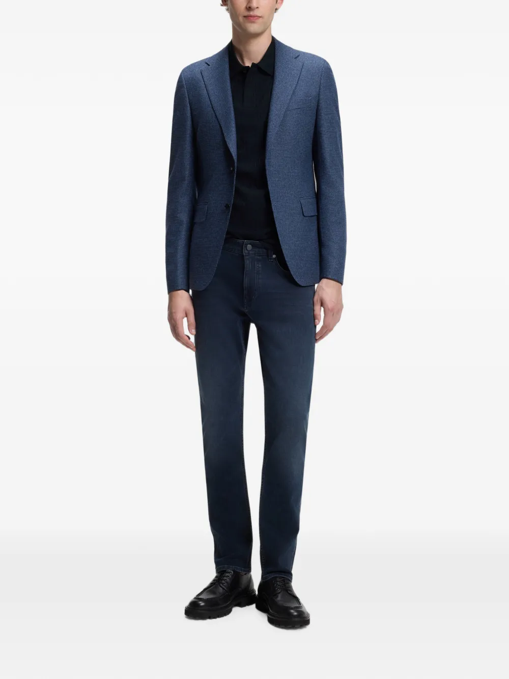 BOSS Poloshirt met geometrisch jacquard Zwart
