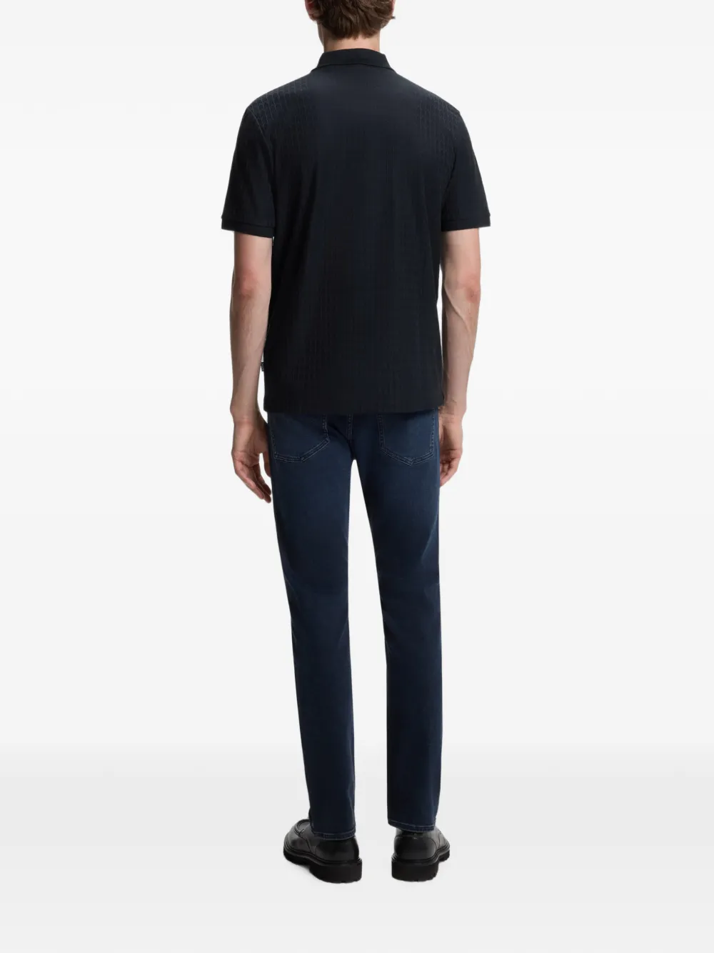 BOSS Poloshirt met geometrisch jacquard Zwart