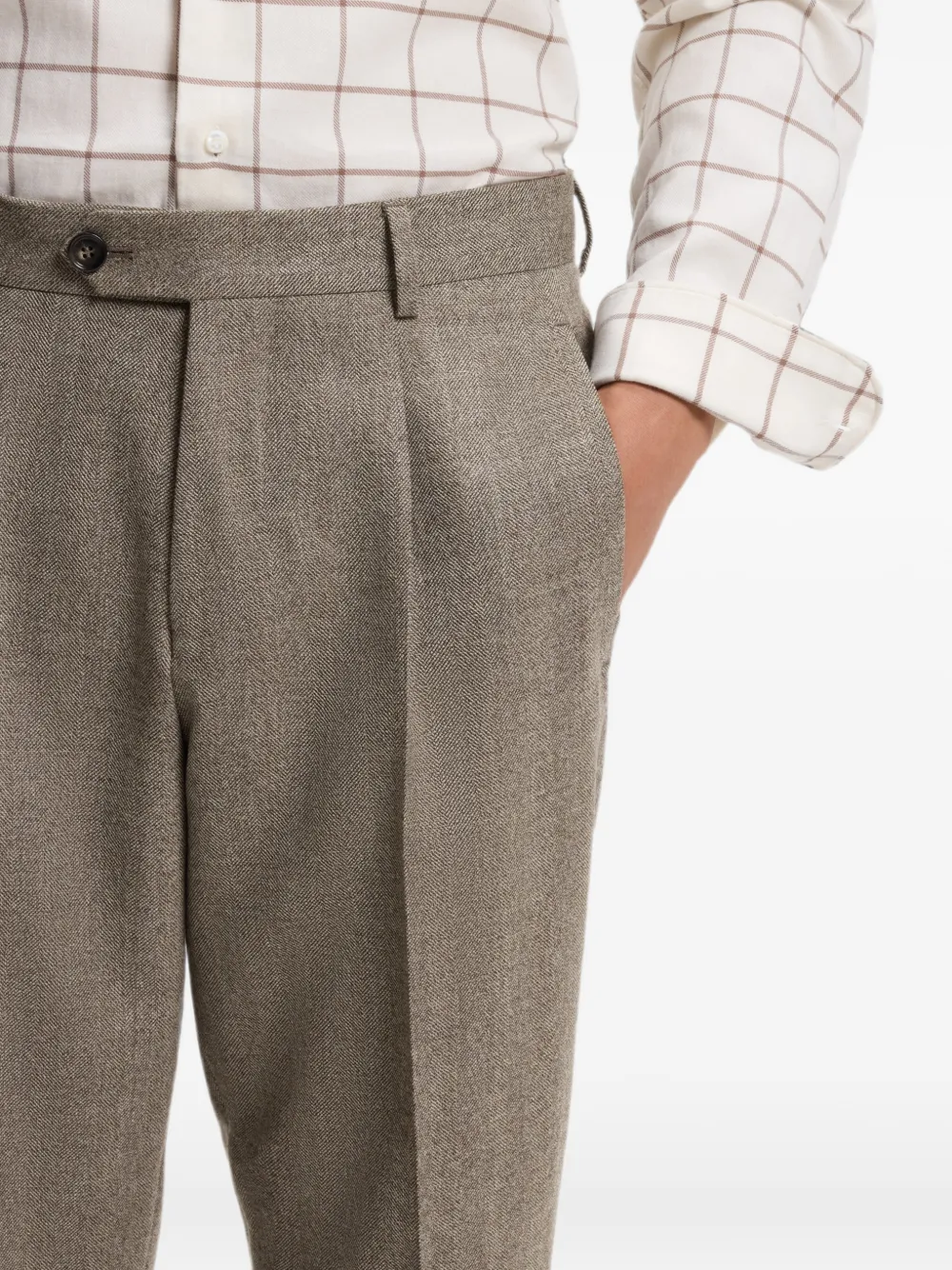 BOSS Broek met toelopende pijpen van visgraat-scheerwol en kasjmier Bruin
