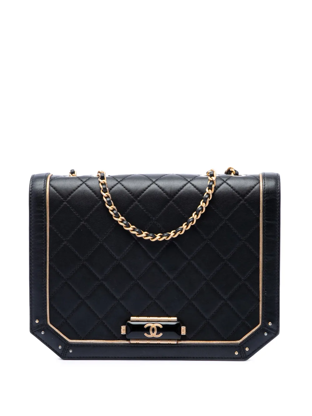 CHANEL Pre-Owned 2017-2018 Quilted Calfskin Octagon CC Clasp Flap crossbody bag - Black