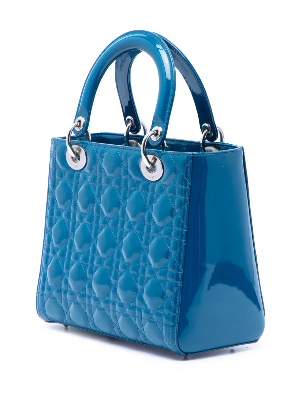 Dior Pre-owned 2015 Medium Patent Cannage Lady Dior Satchel in Blue, view 3