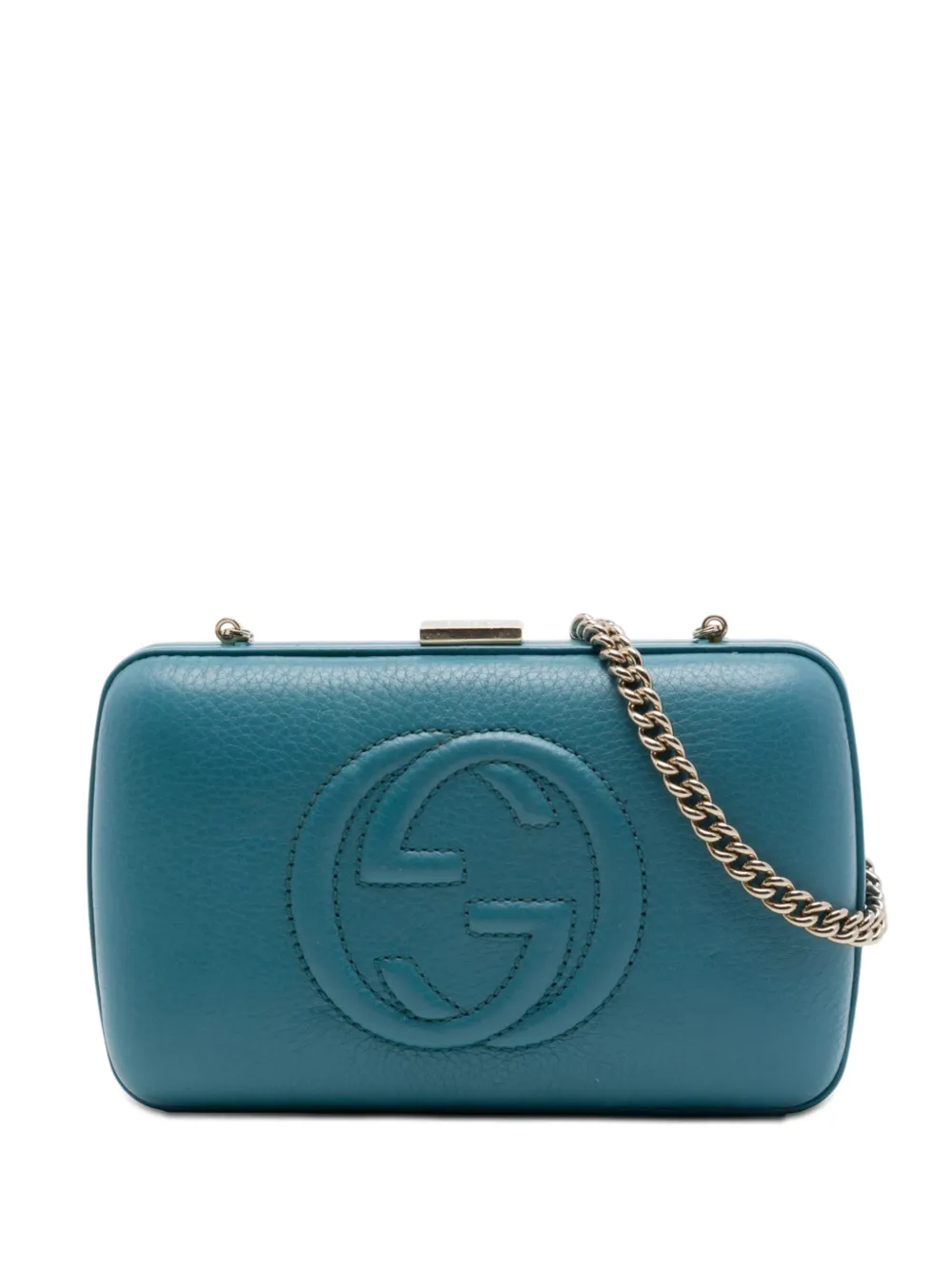 Pre-owned Gucci 2016-2026 Calfskin Soho Clutch On Chain Crossbody Bag In Blue