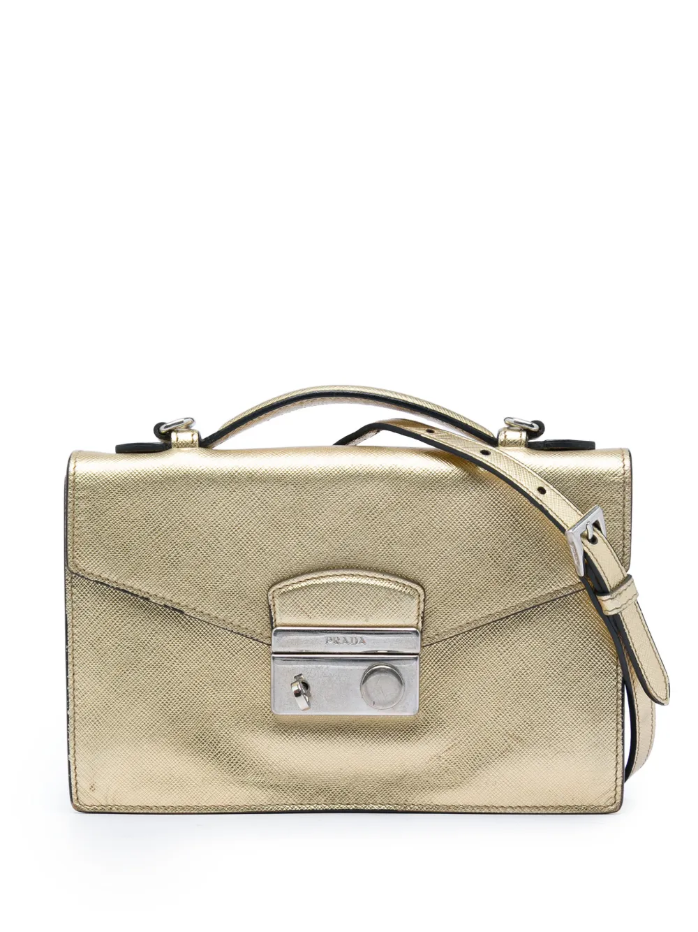 Prada Pre-Owned 2013-2026 Saffiano Sound Lock satchel - Gold