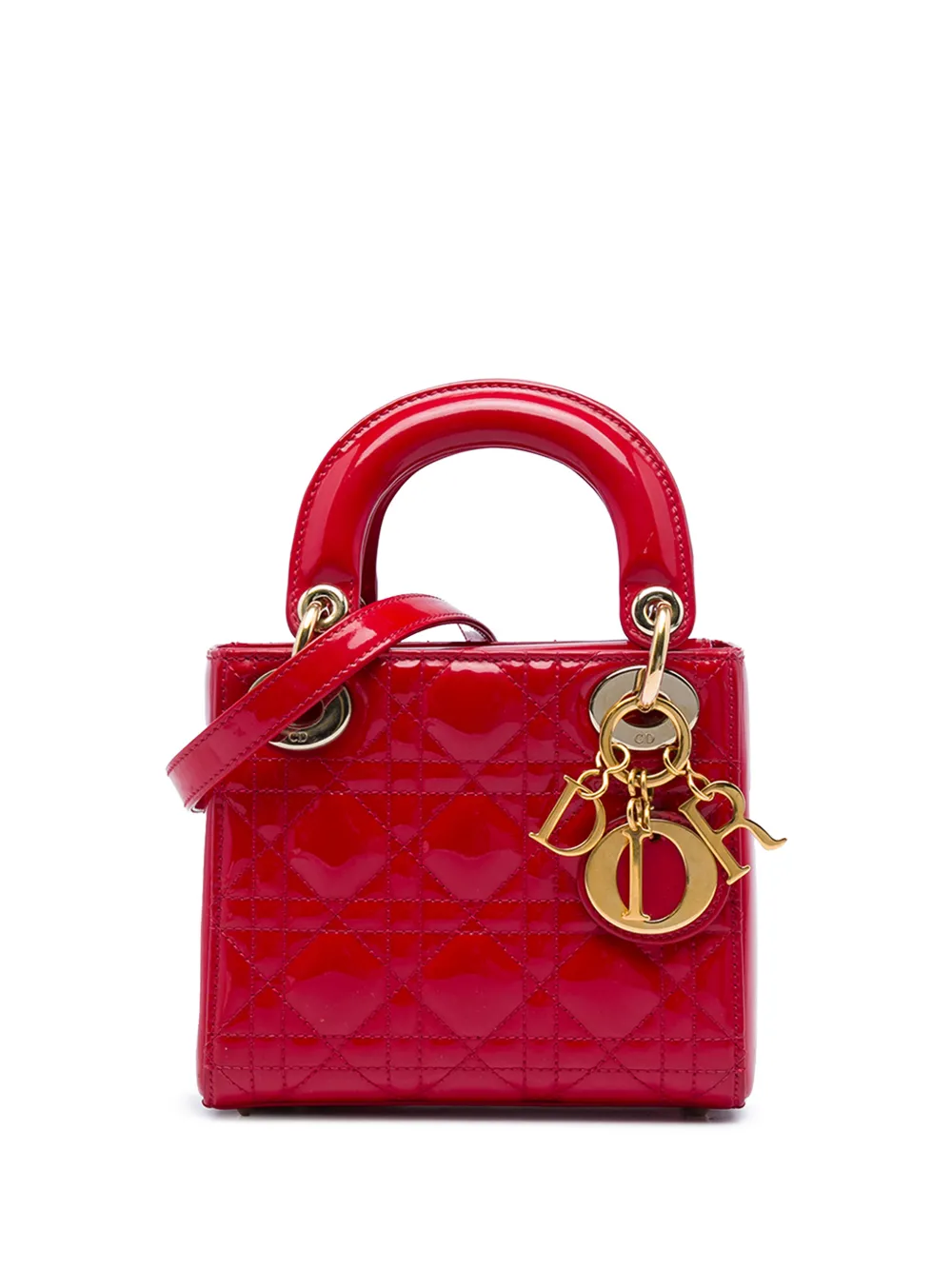 Christian Dior Pre-Owned 2015 Mini Patent Cannage Lady Dior satchel - Red