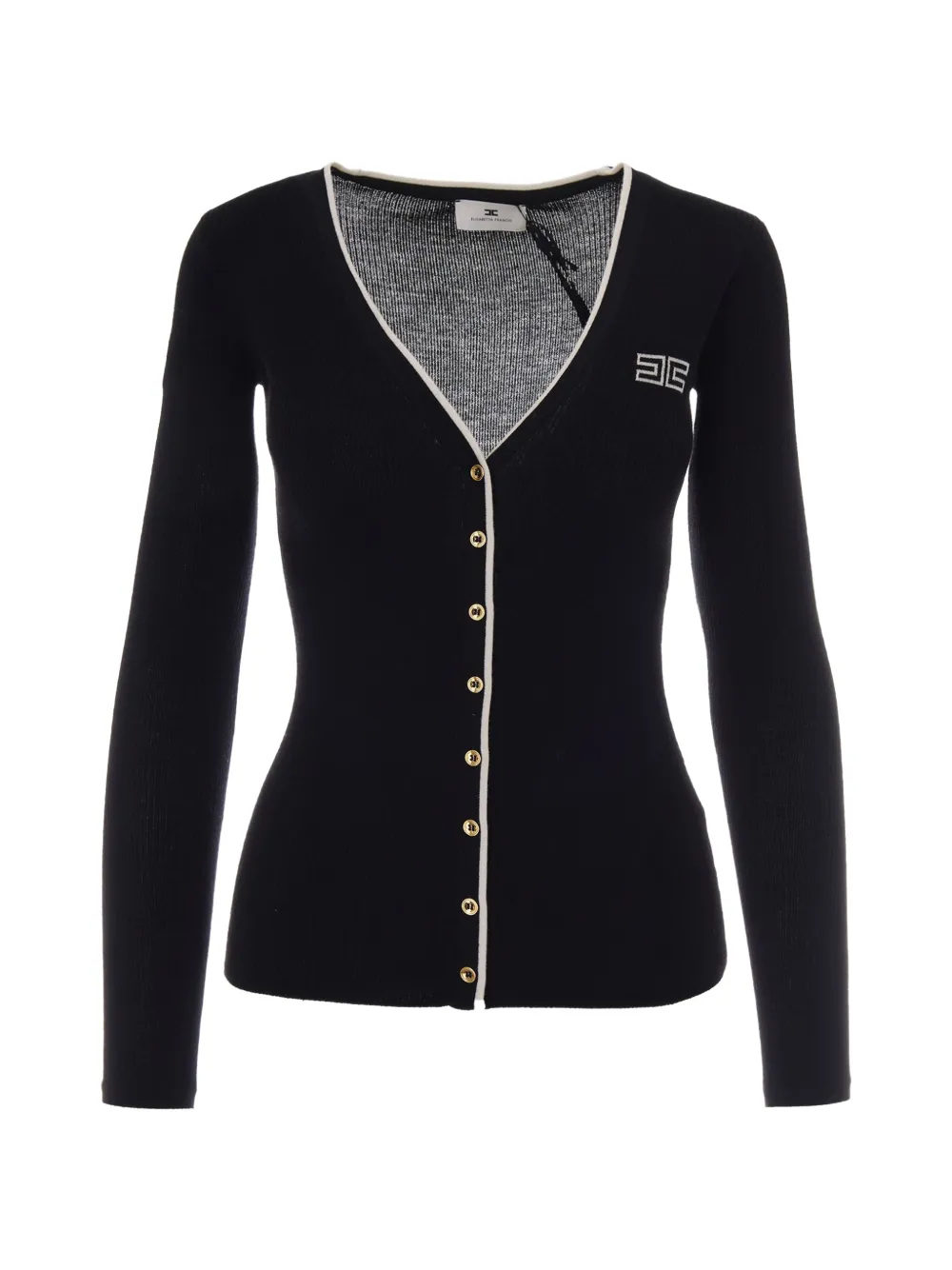 Elisabetta Franchi logo-embroidered ribbed cardigan - Schwarz