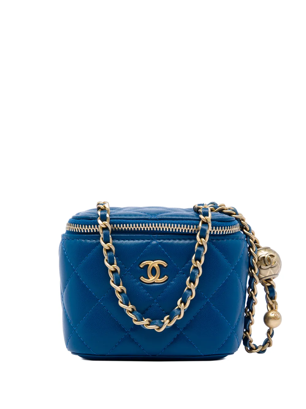 CHANEL Pre-Owned 2020 Mini Quilted Lambskin Pearl Crush Vanity Case With Chain crossbody bag - Blue