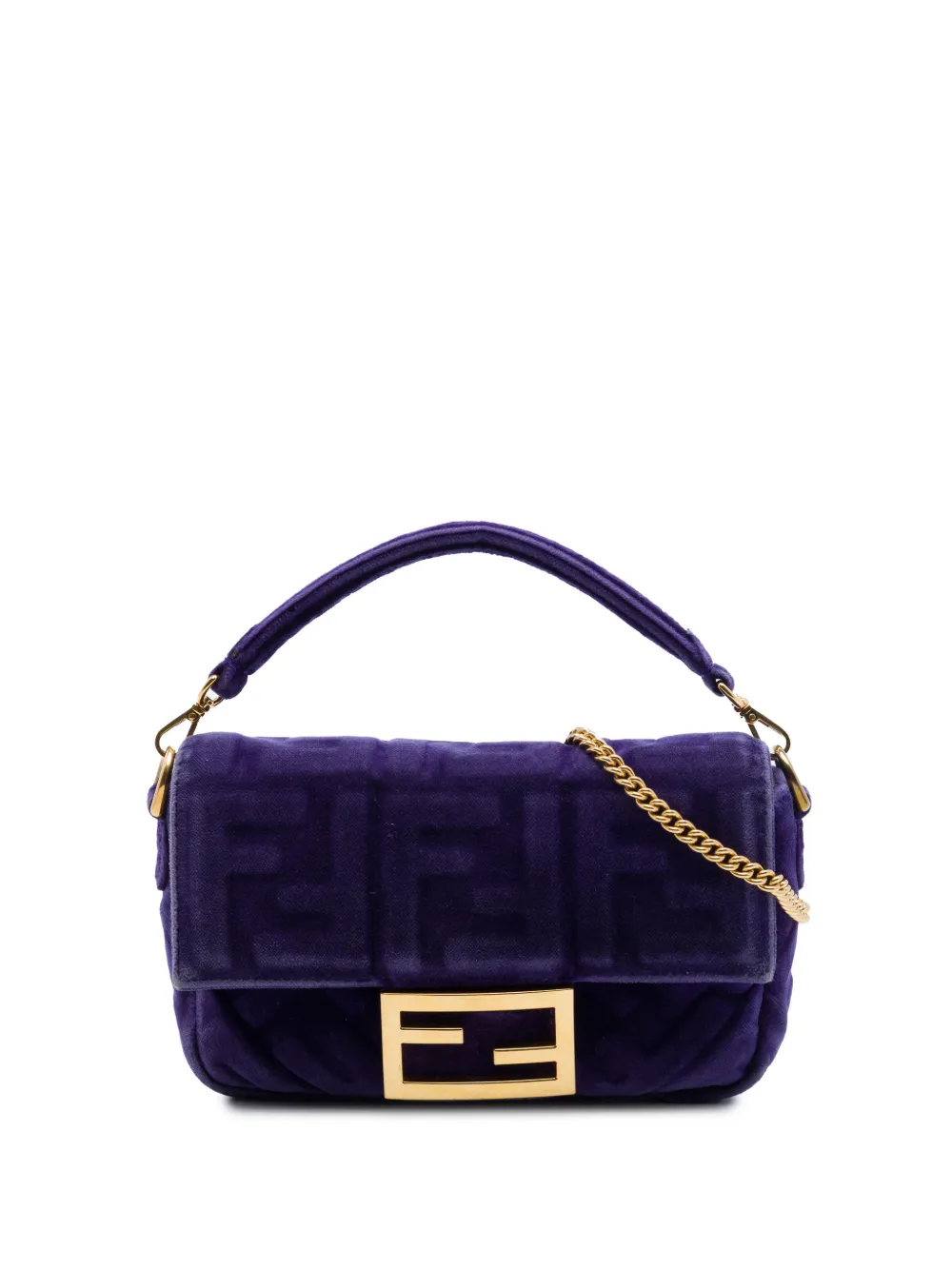 Fendi Pre-Owned 2010-2026 Mini Zucca Embossed Velvet Baguette satchel - Purple